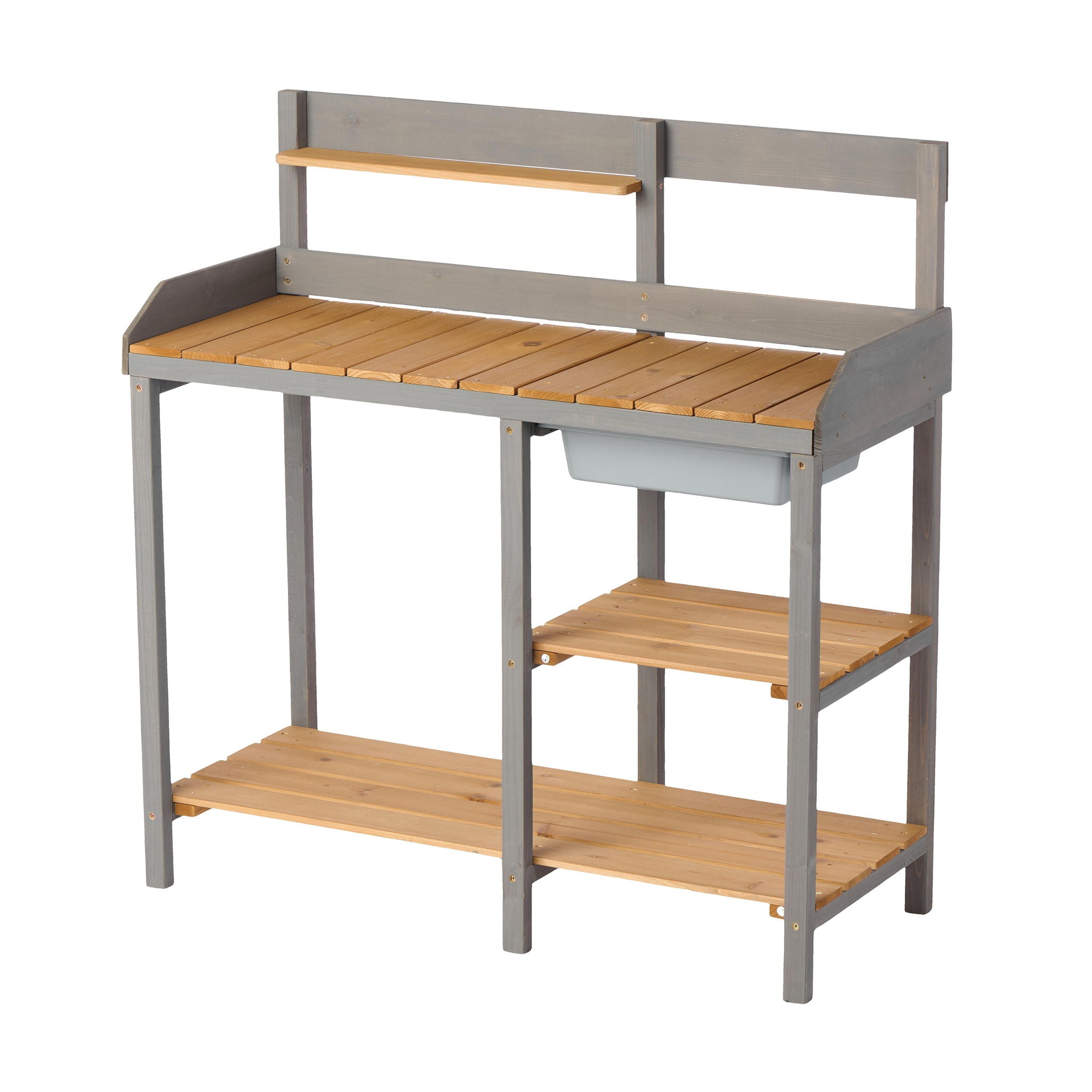 Outdoor Potting - Bench, Workstation Table With Cabinet For Backyard Garden Supplies - Gray / Brown
