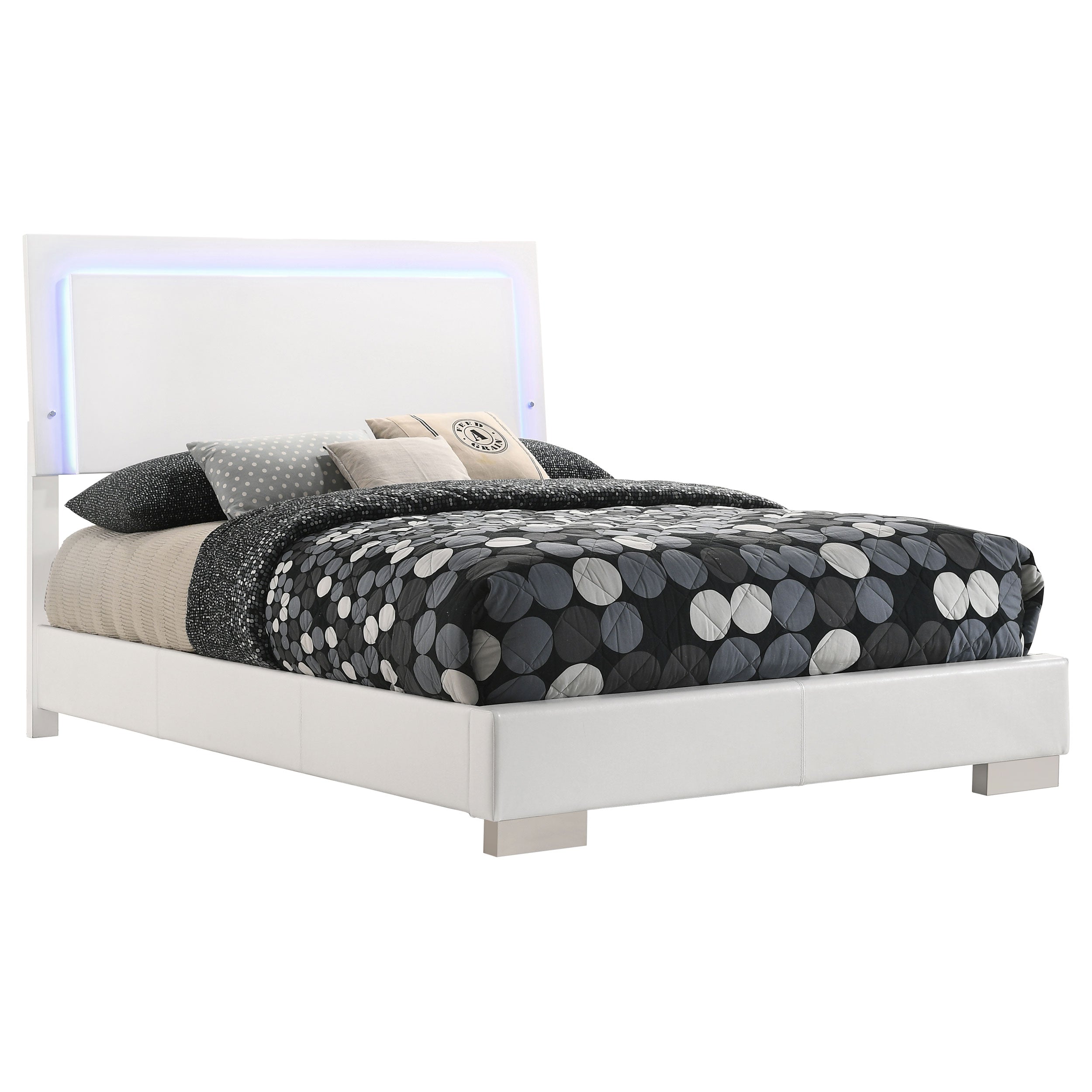 Felicity Wood Full LED Panel Bed White High Gloss-CoasterEssence