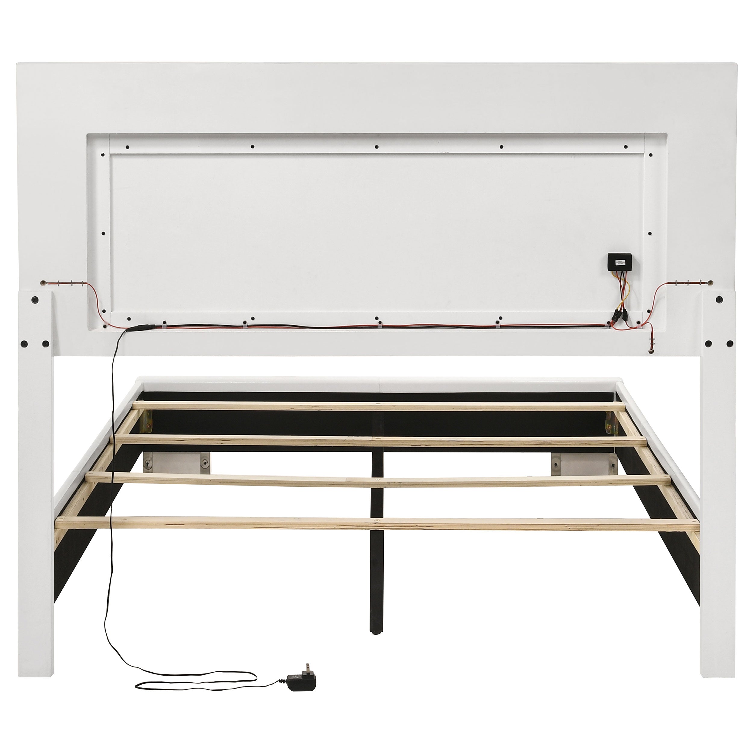 Felicity Wood Full LED Panel Bed White High Gloss-CoasterEssence