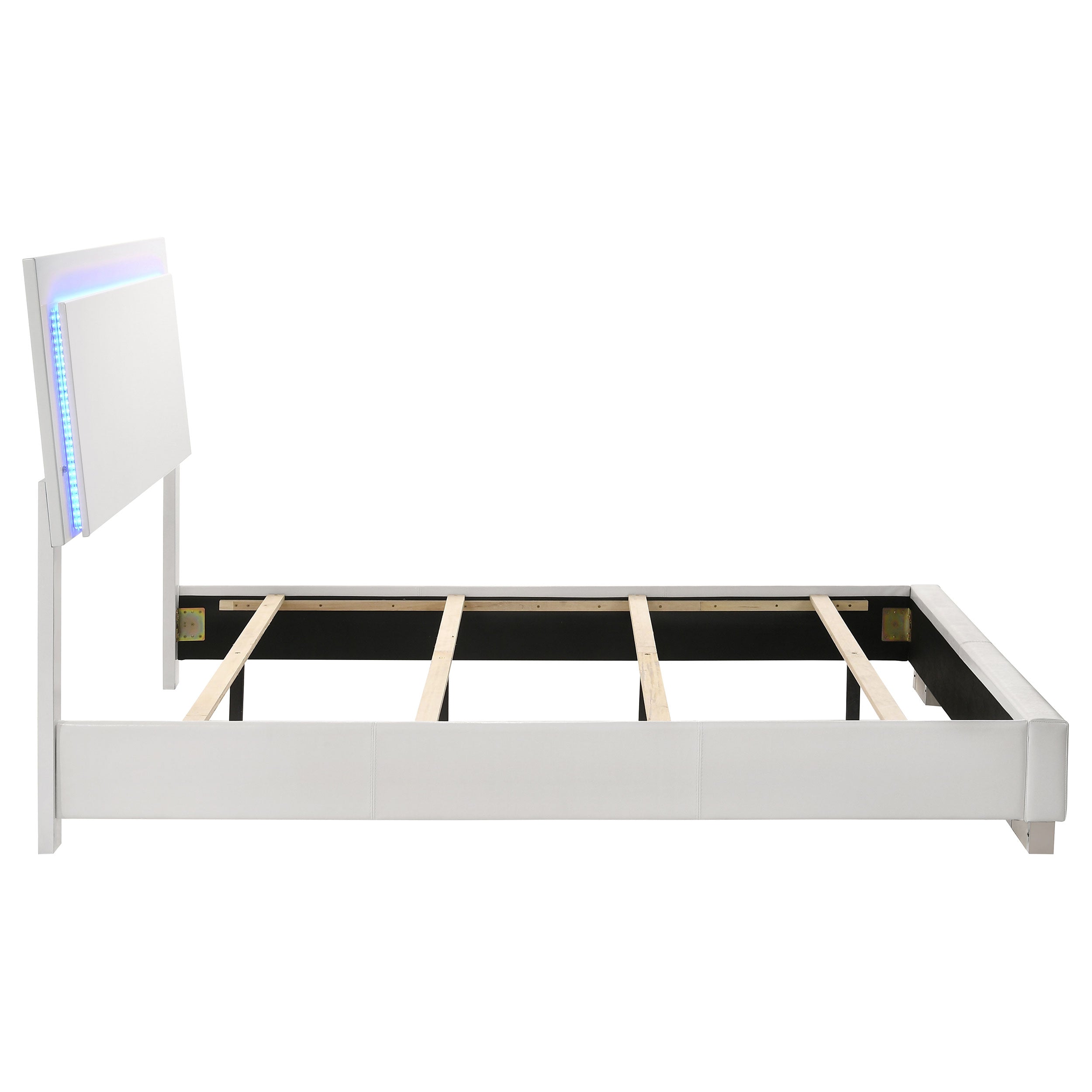 Felicity Wood Full LED Panel Bed White High Gloss-CoasterEssence