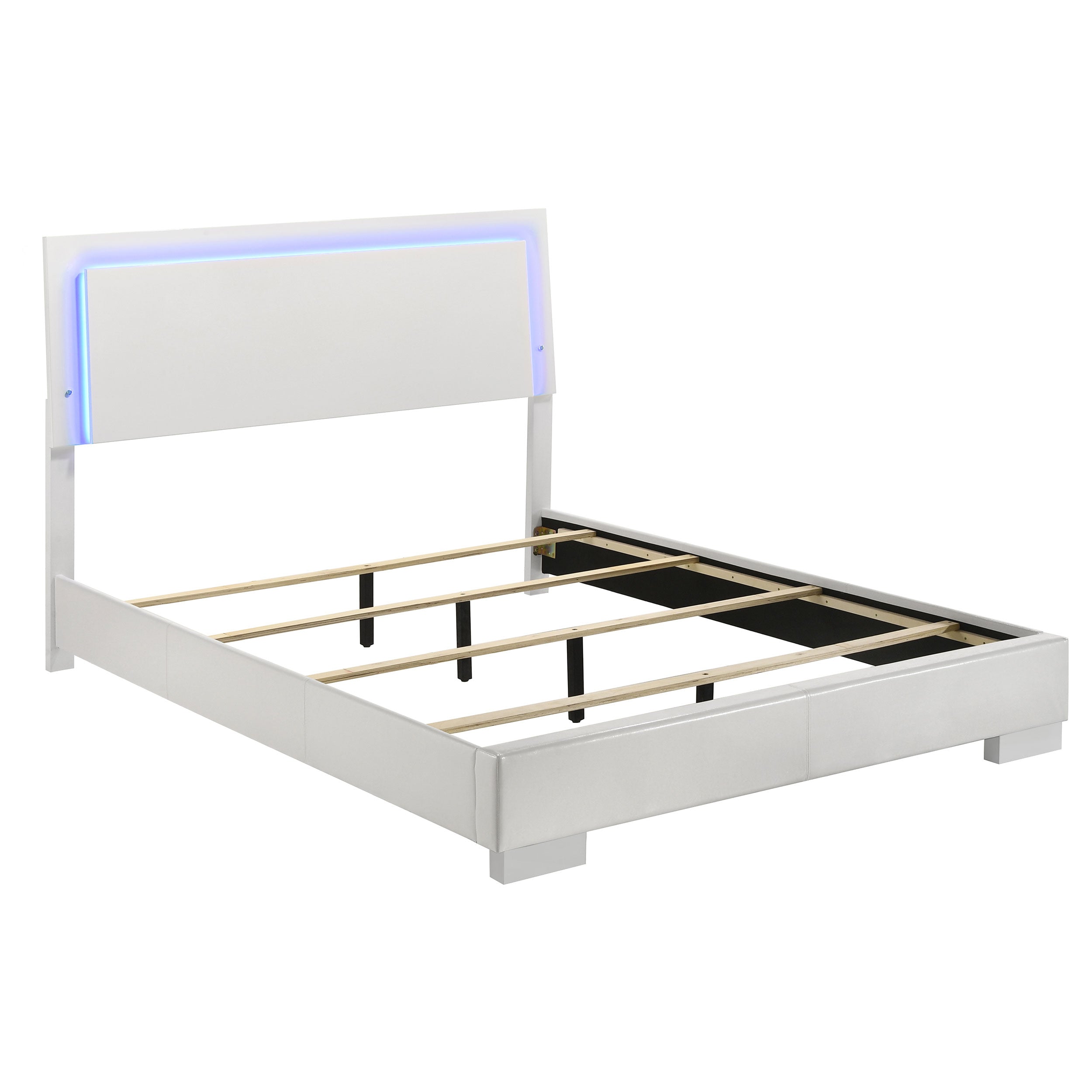 Felicity Wood Queen LED Panel Bed White High Gloss-CoasterEssence