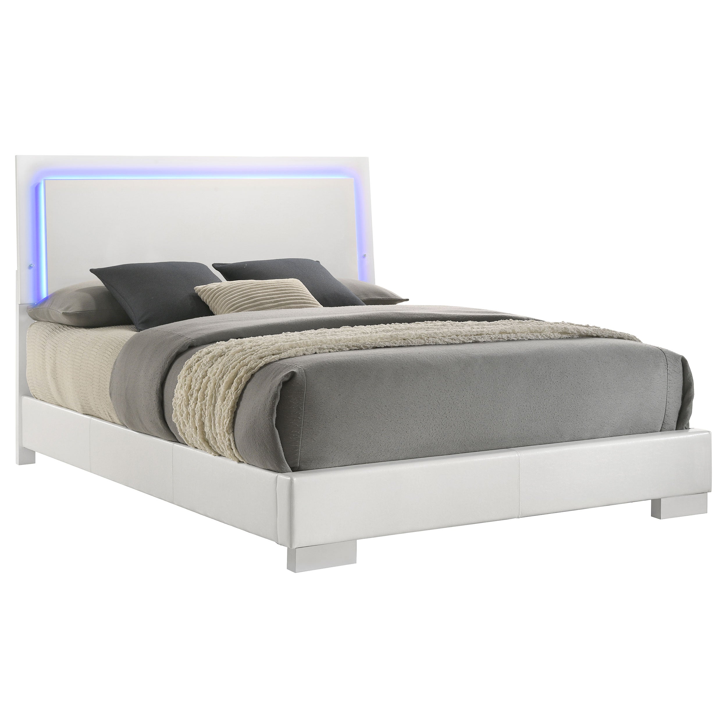 Felicity Wood Queen LED Panel Bed White High Gloss-CoasterEssence