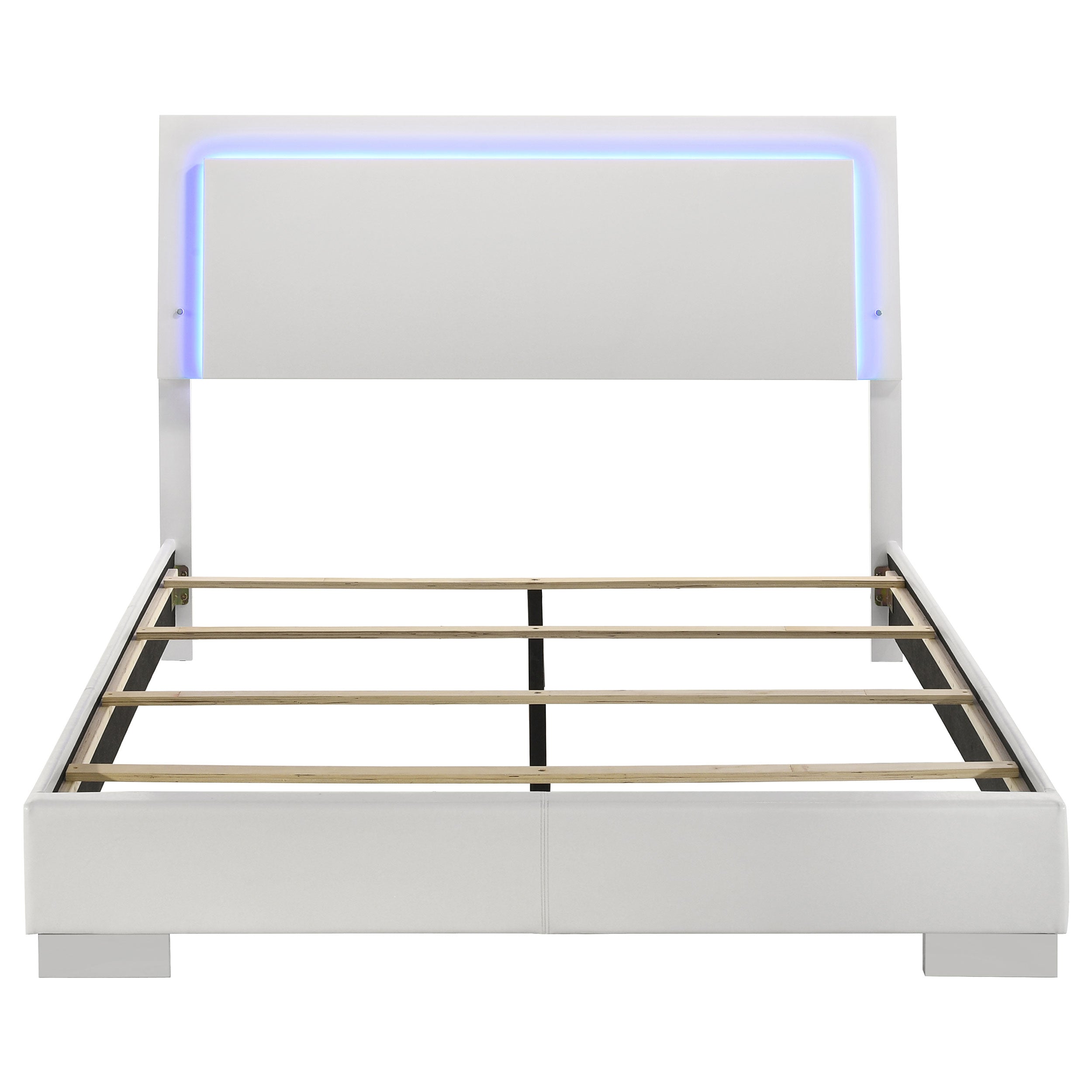 Felicity Wood Queen LED Panel Bed White High Gloss-CoasterEssence
