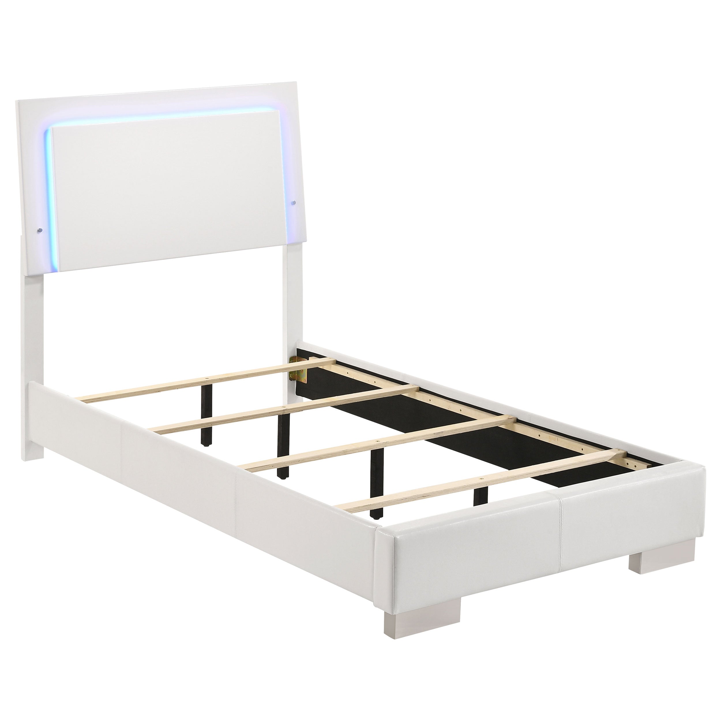 Felicity Wood Twin LED Panel Bed White High Gloss-CoasterEssence