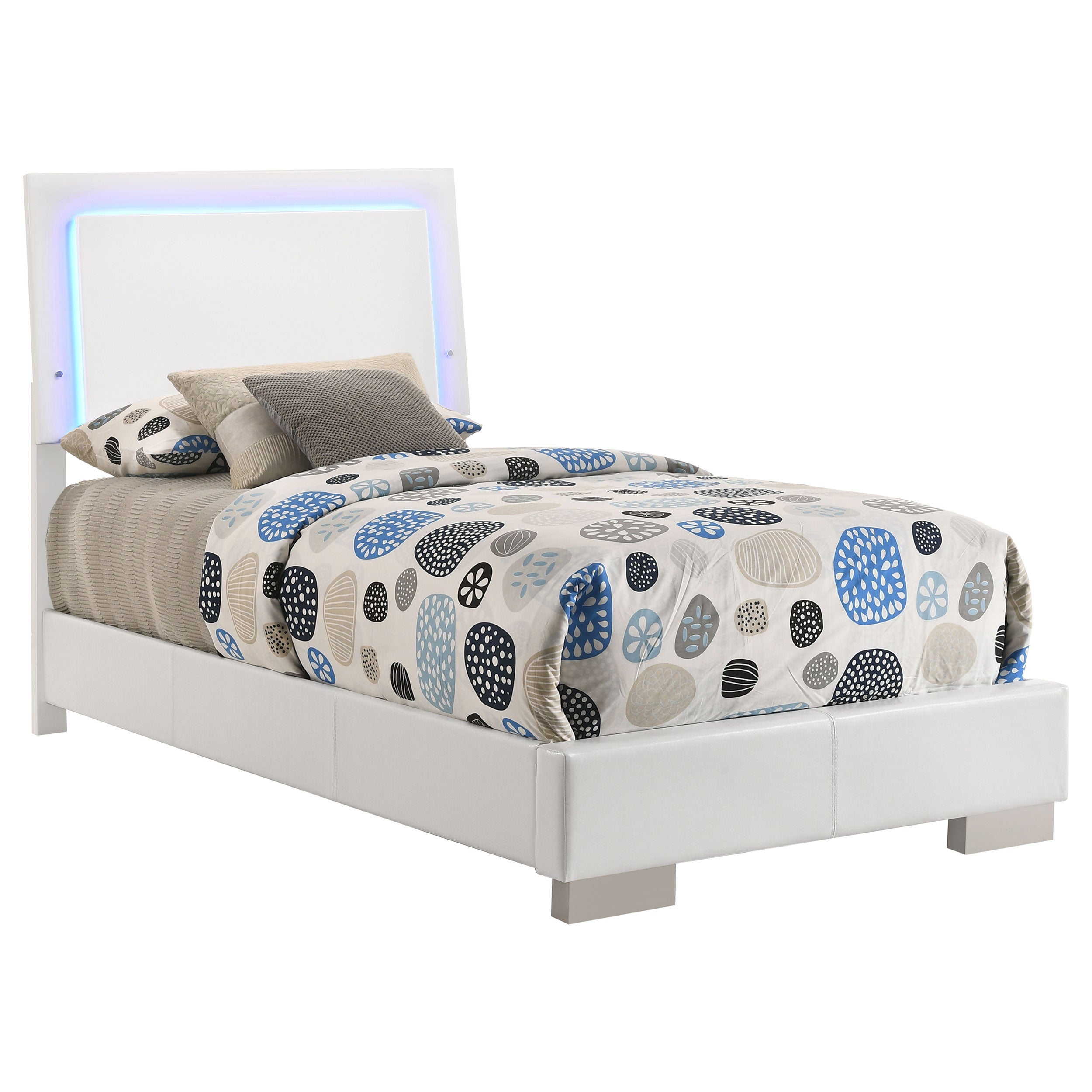 Felicity Wood Twin LED Panel Bed White High Gloss-CoasterEssence