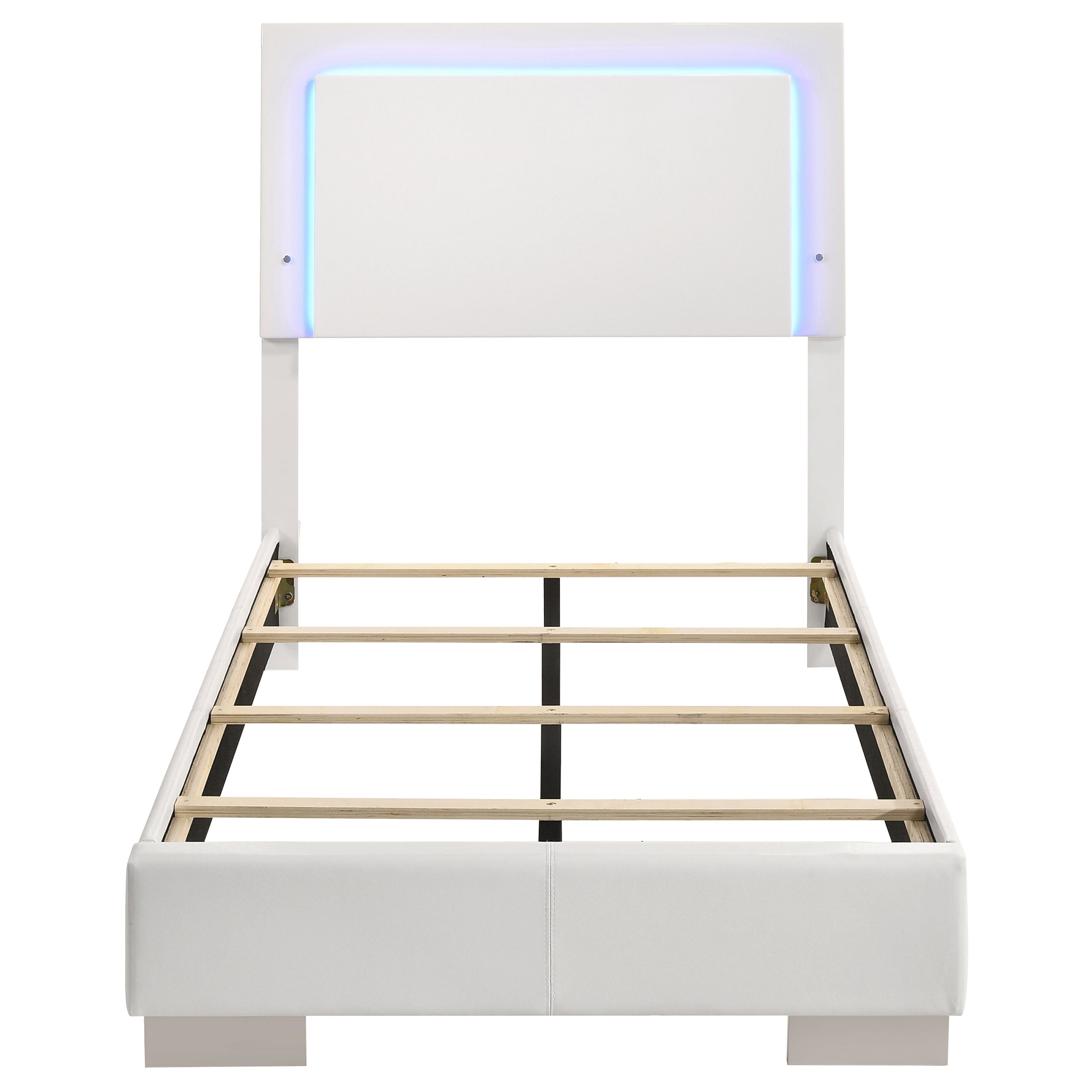 Felicity Wood Twin LED Panel Bed White High Gloss-CoasterEssence