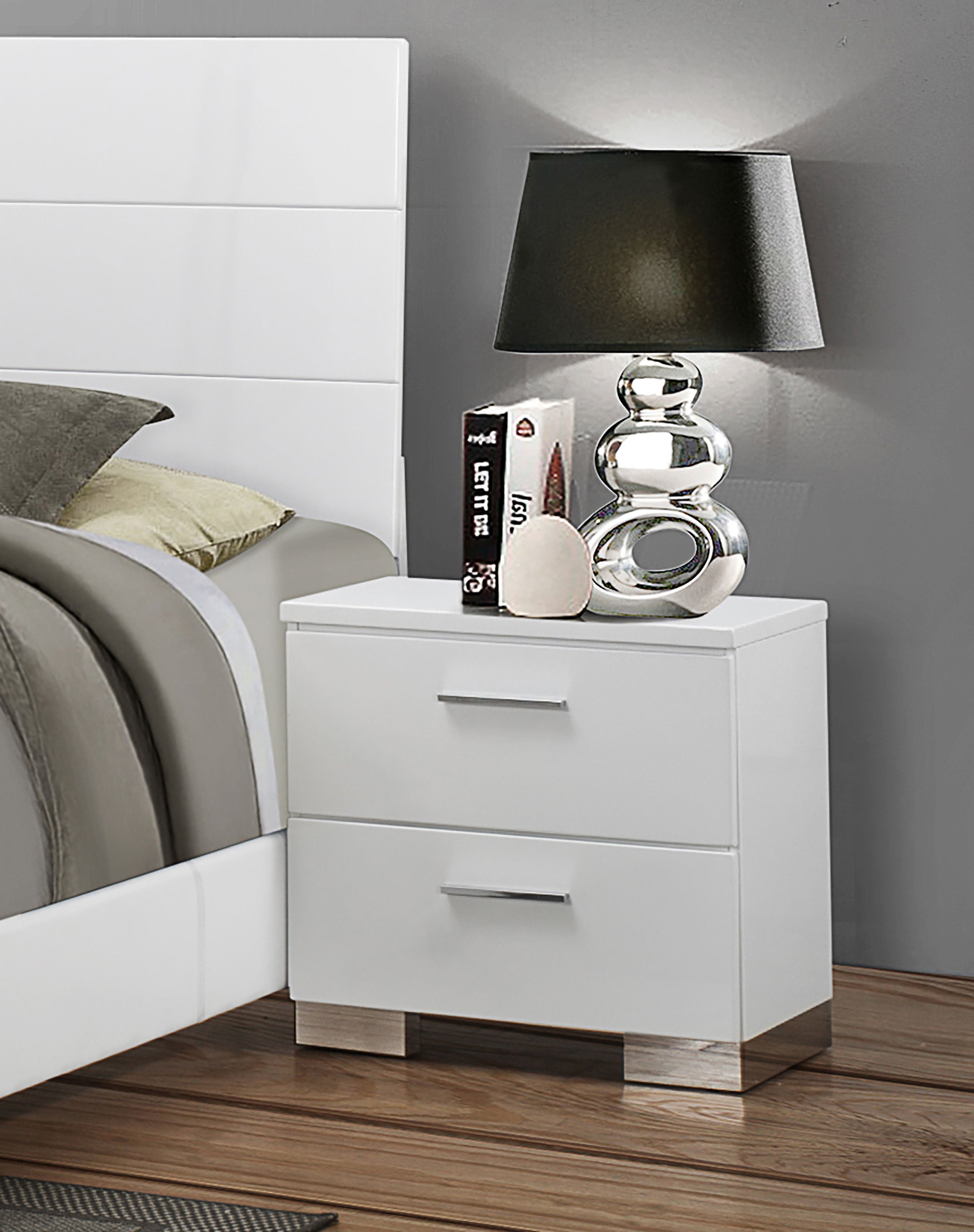 Felicity 2-drawer Nightstand White High Gloss-CoasterEssence