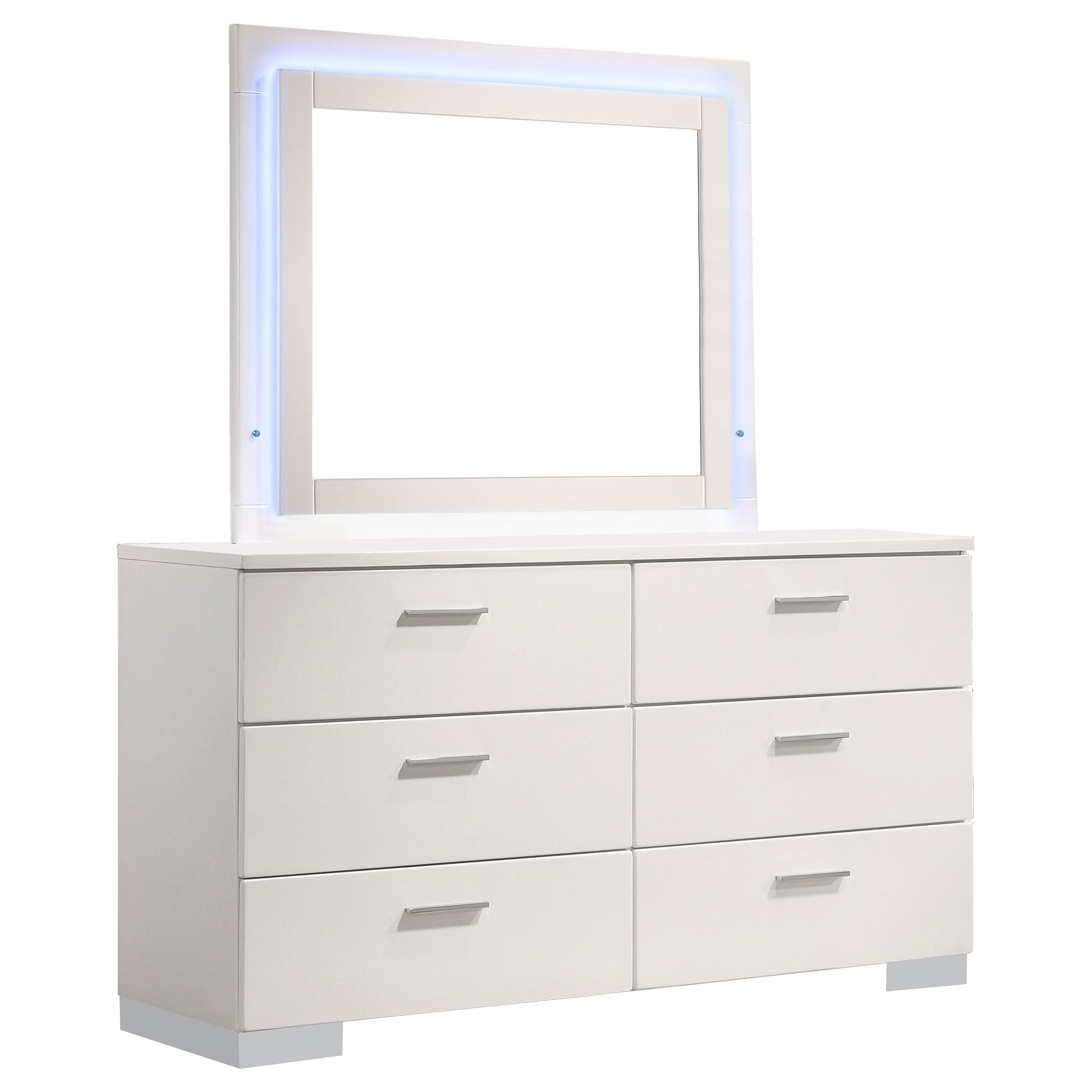 Felicity 6-drawer Dresser with LED Mirror White High Gloss-CoasterEssence
