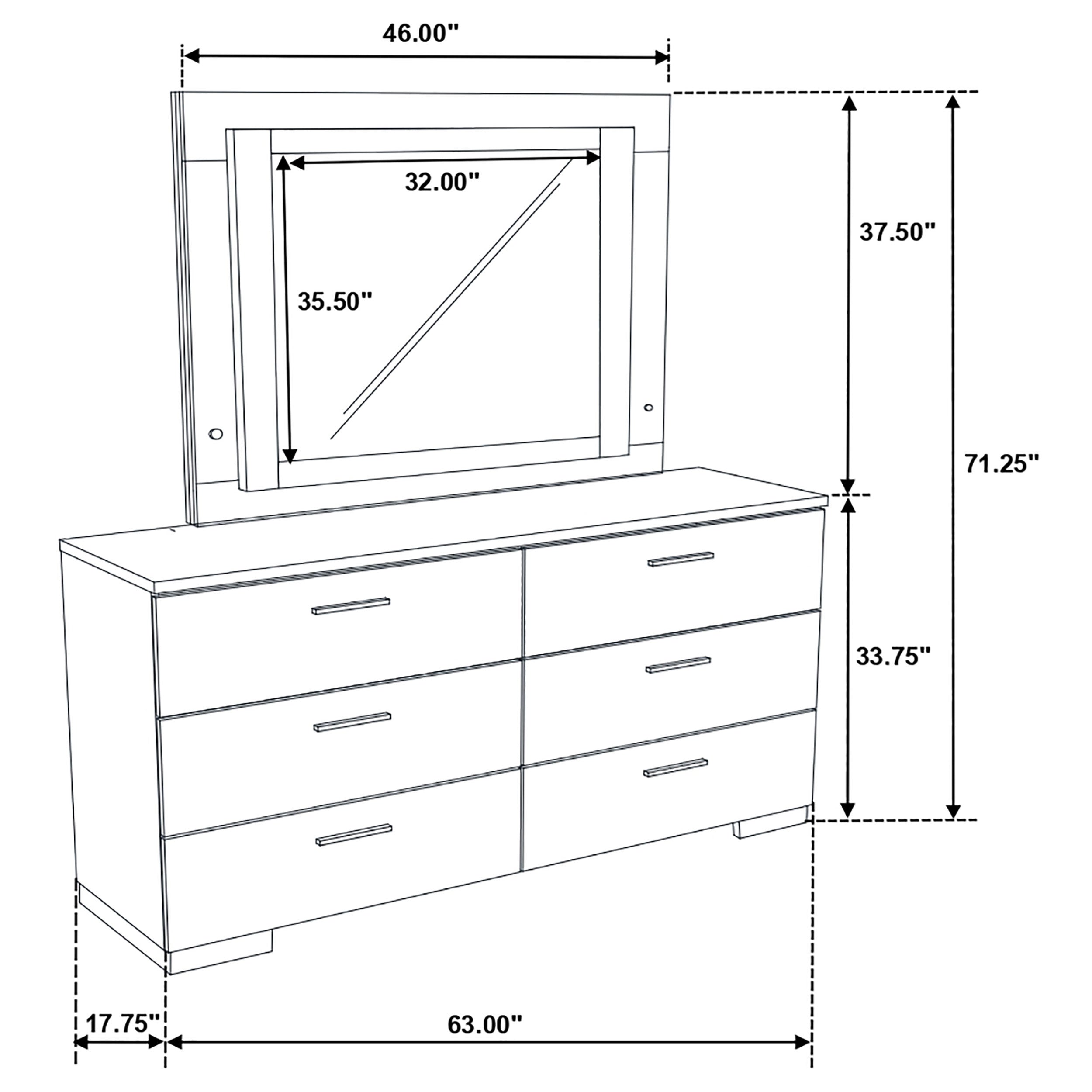 Felicity 6-drawer Dresser with LED Mirror White High Gloss-CoasterEssence
