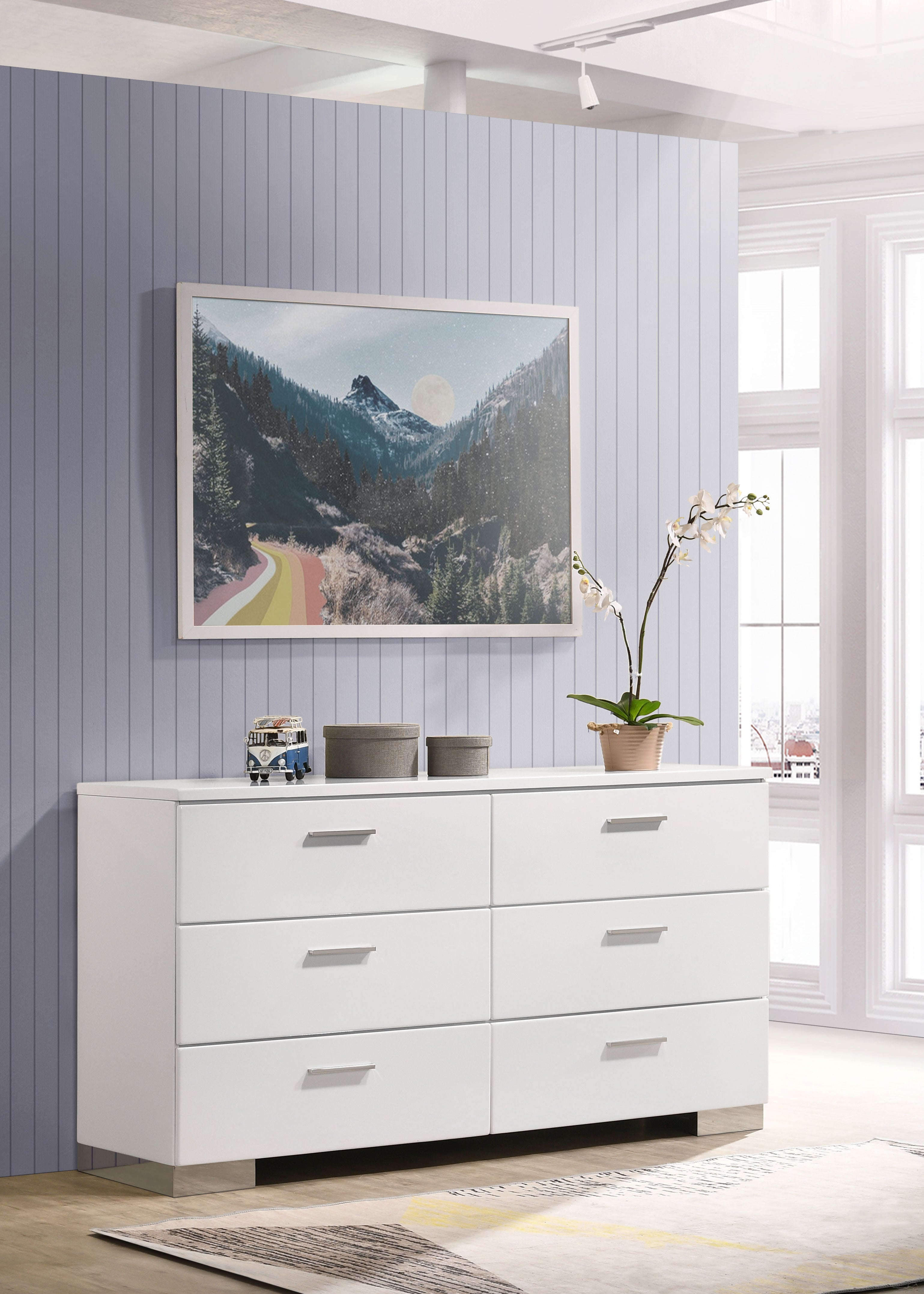 Felicity 6-drawer Dresser White High Gloss-CoasterEssence