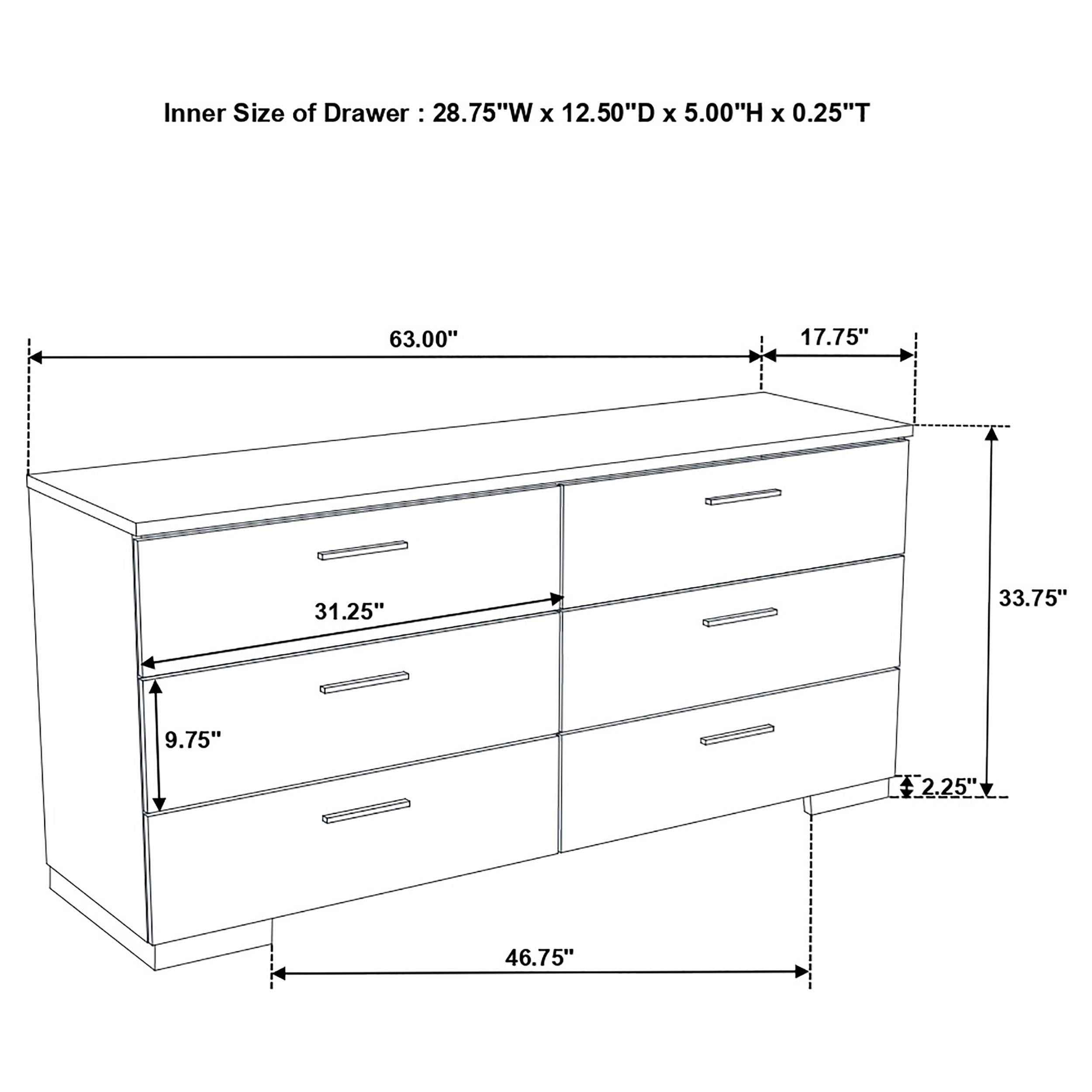 Felicity 6-drawer Dresser White High Gloss-CoasterEssence