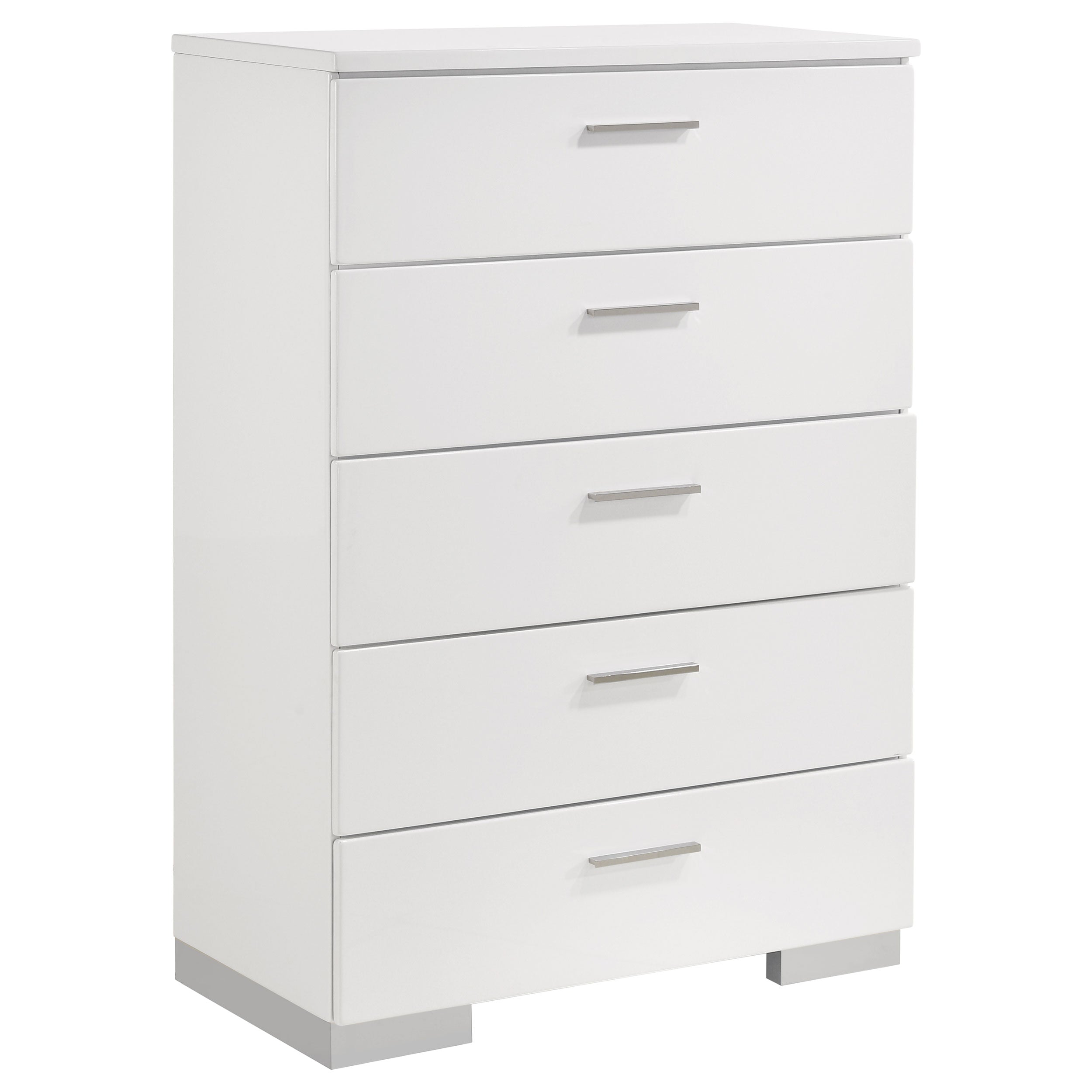 Felicity 5-drawer Bedroom Chest White High Gloss-CoasterEssence