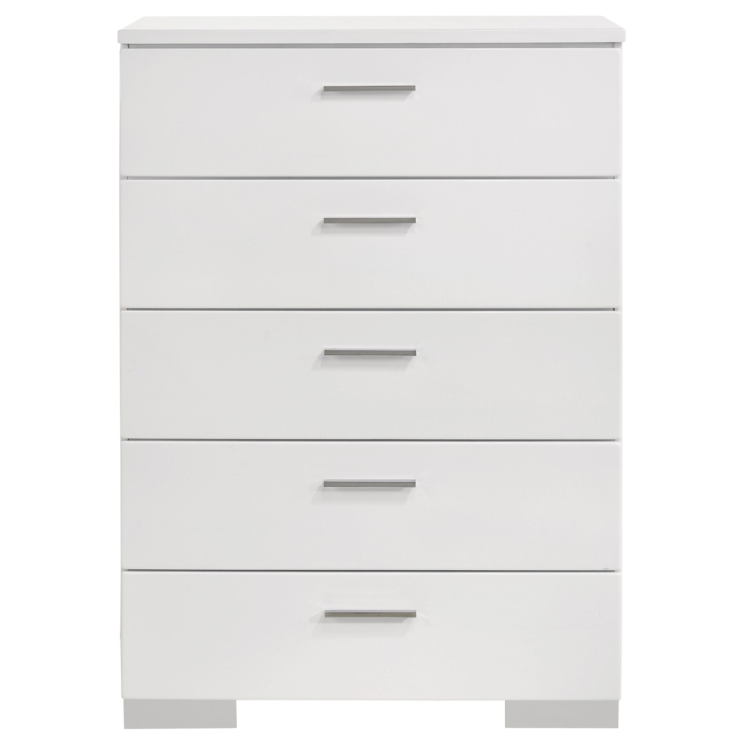 Felicity 5-drawer Bedroom Chest White High Gloss-CoasterEssence
