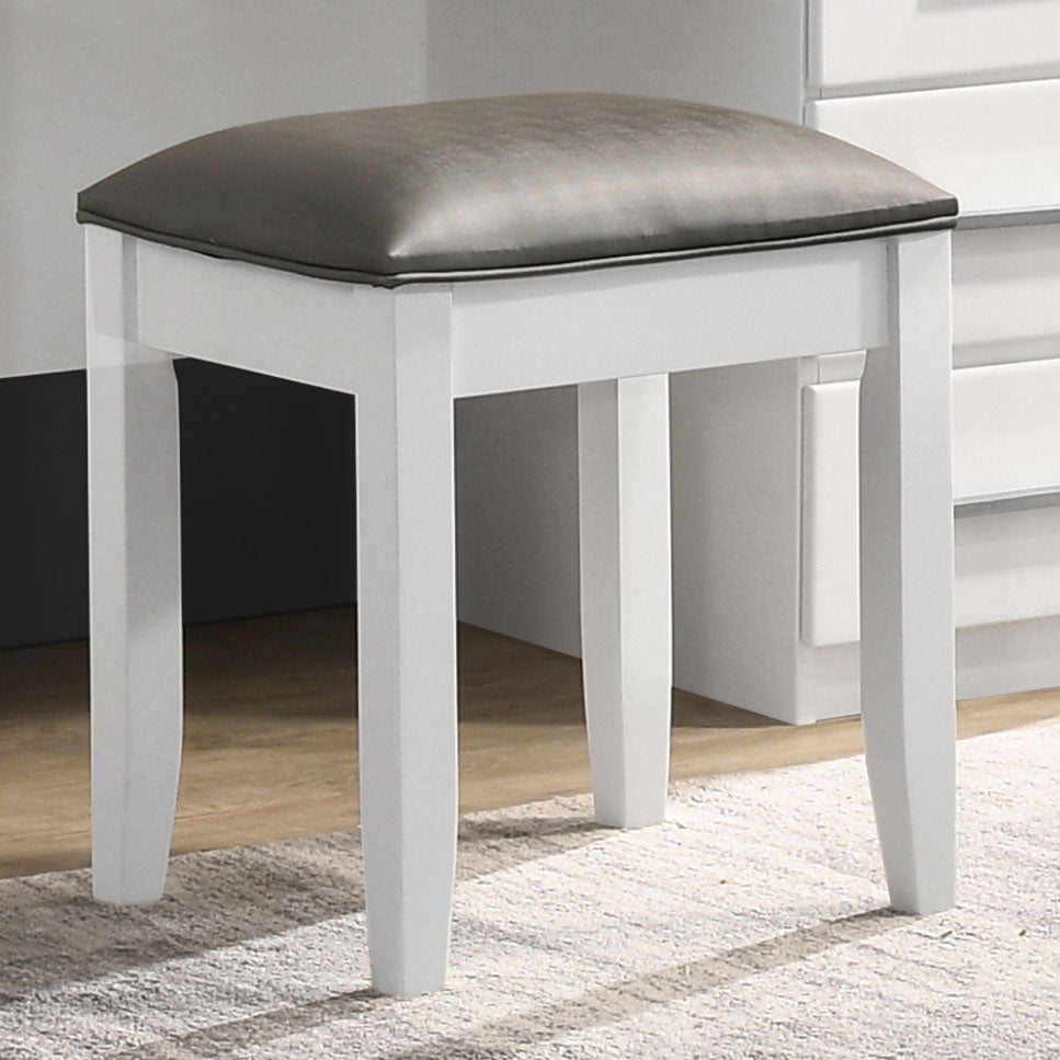 Felicity Upholstered Vanity Stool Metallic and Glossy White-CoasterElevations