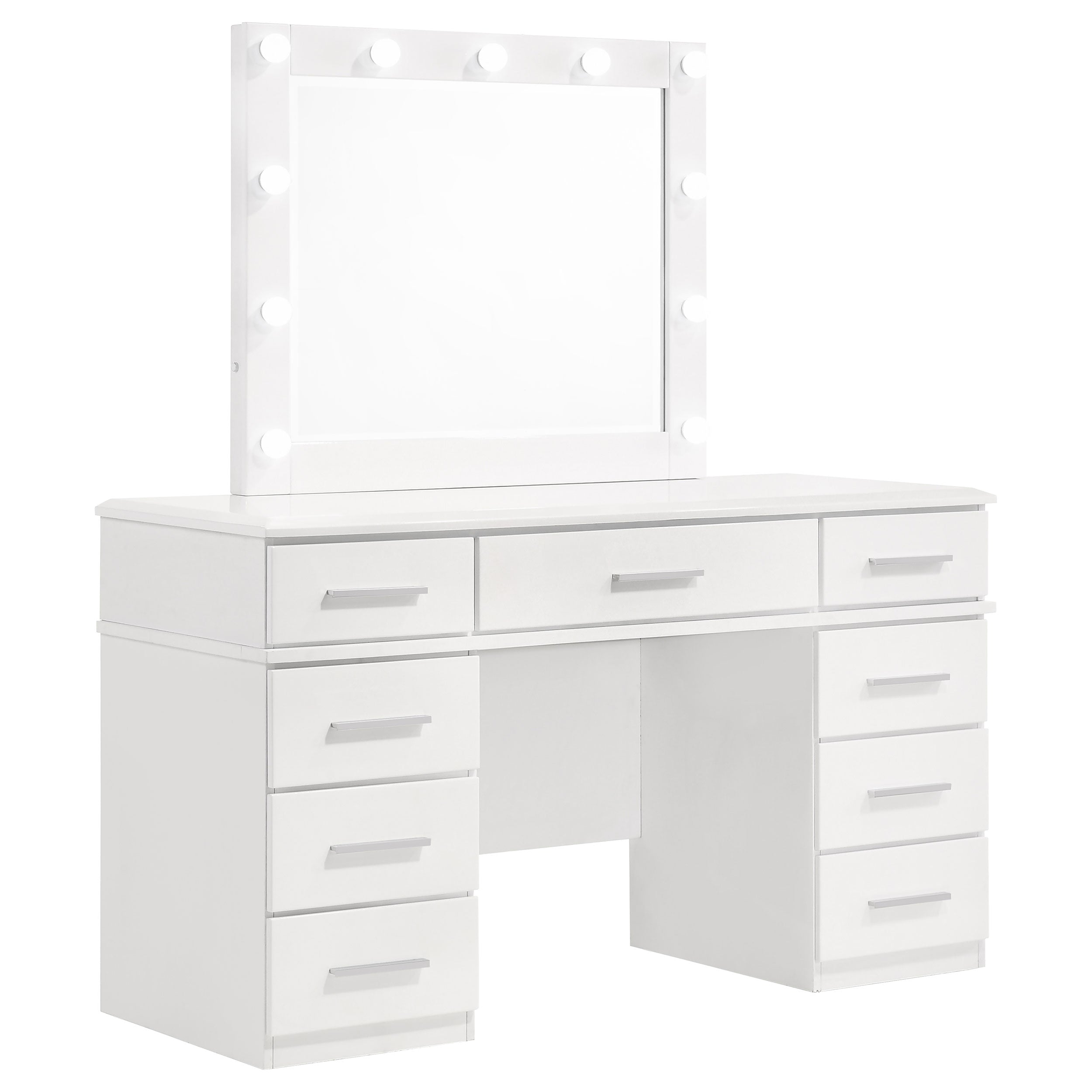 Felicity 9-drawer Vanity Table Lighted Mirror Glossy White-CoasterElevations