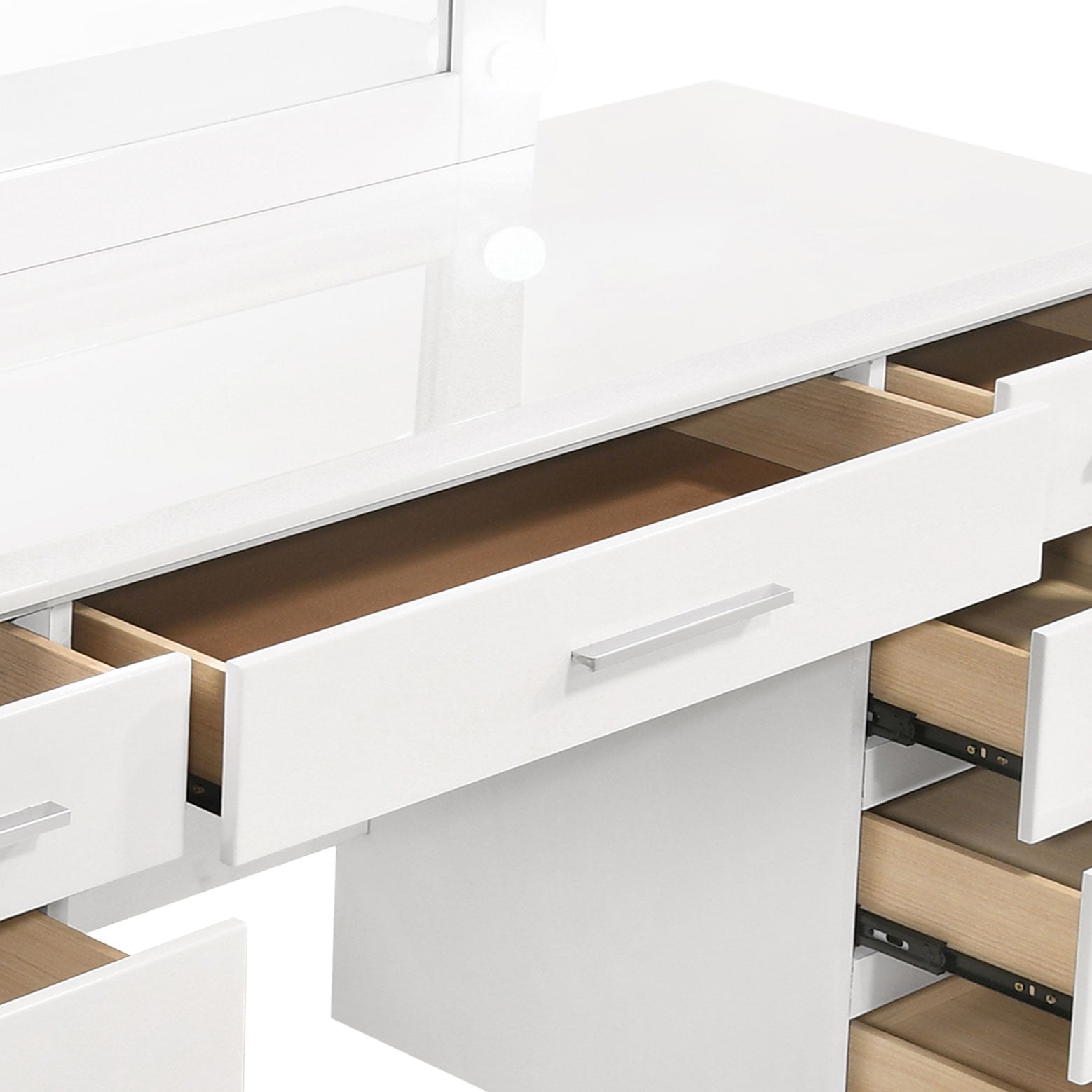 Felicity 9-drawer Vanity Table Lighted Mirror Glossy White-CoasterElevations