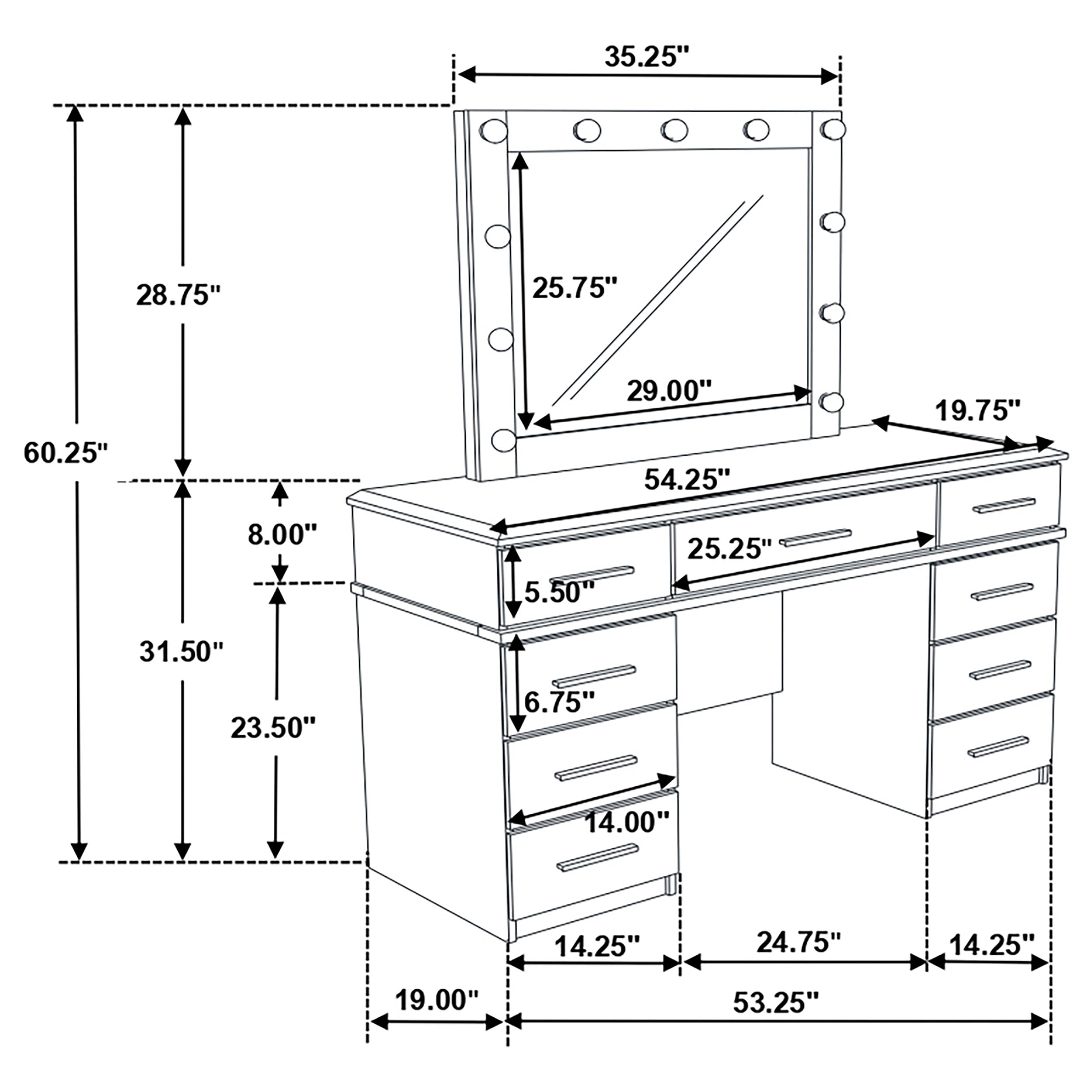 Felicity 9-drawer Vanity Table Lighted Mirror Glossy White-CoasterElevations