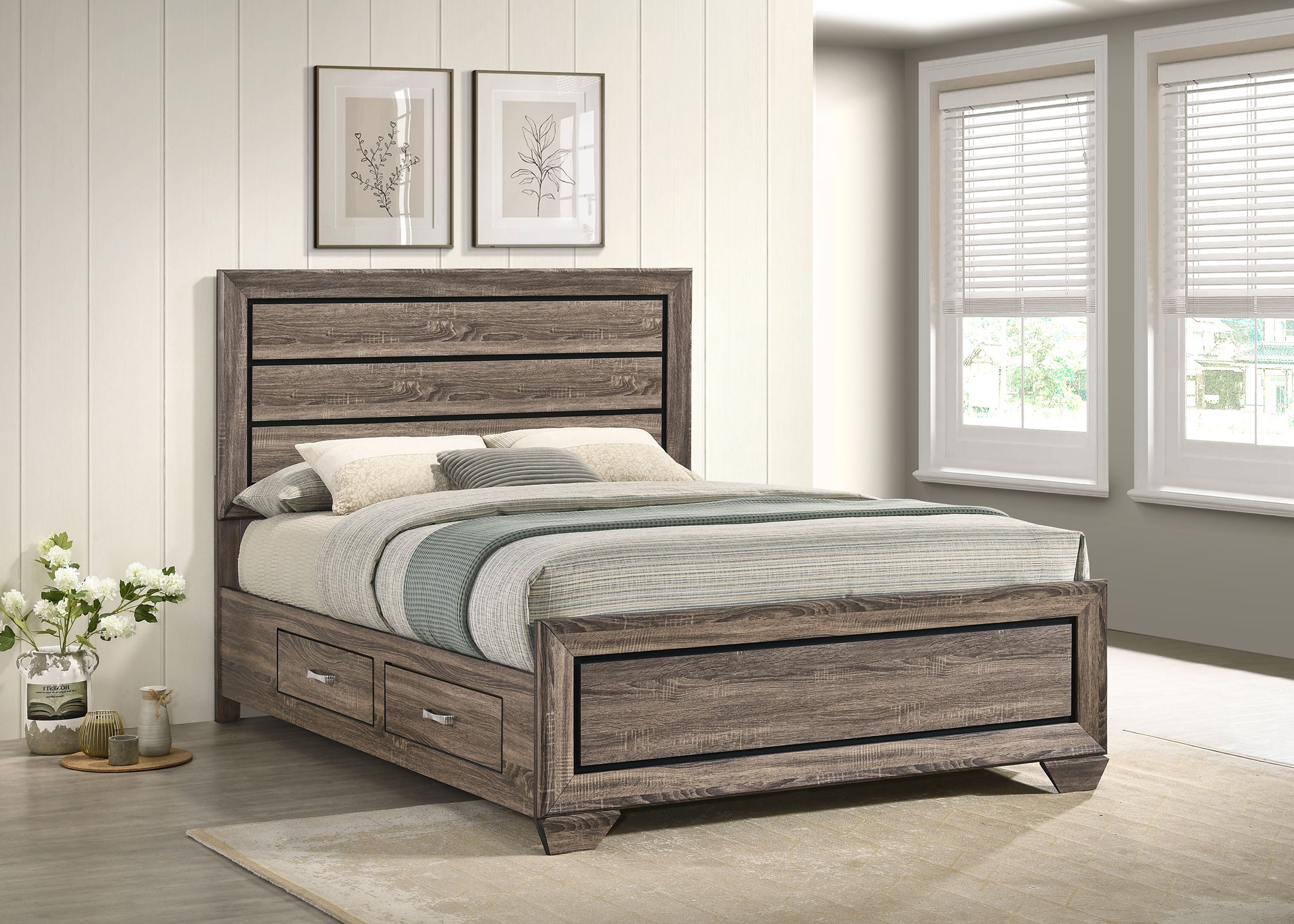 Kauffman Wood Queen Storage Panel Bed Washed Taupe-CoasterEveryday