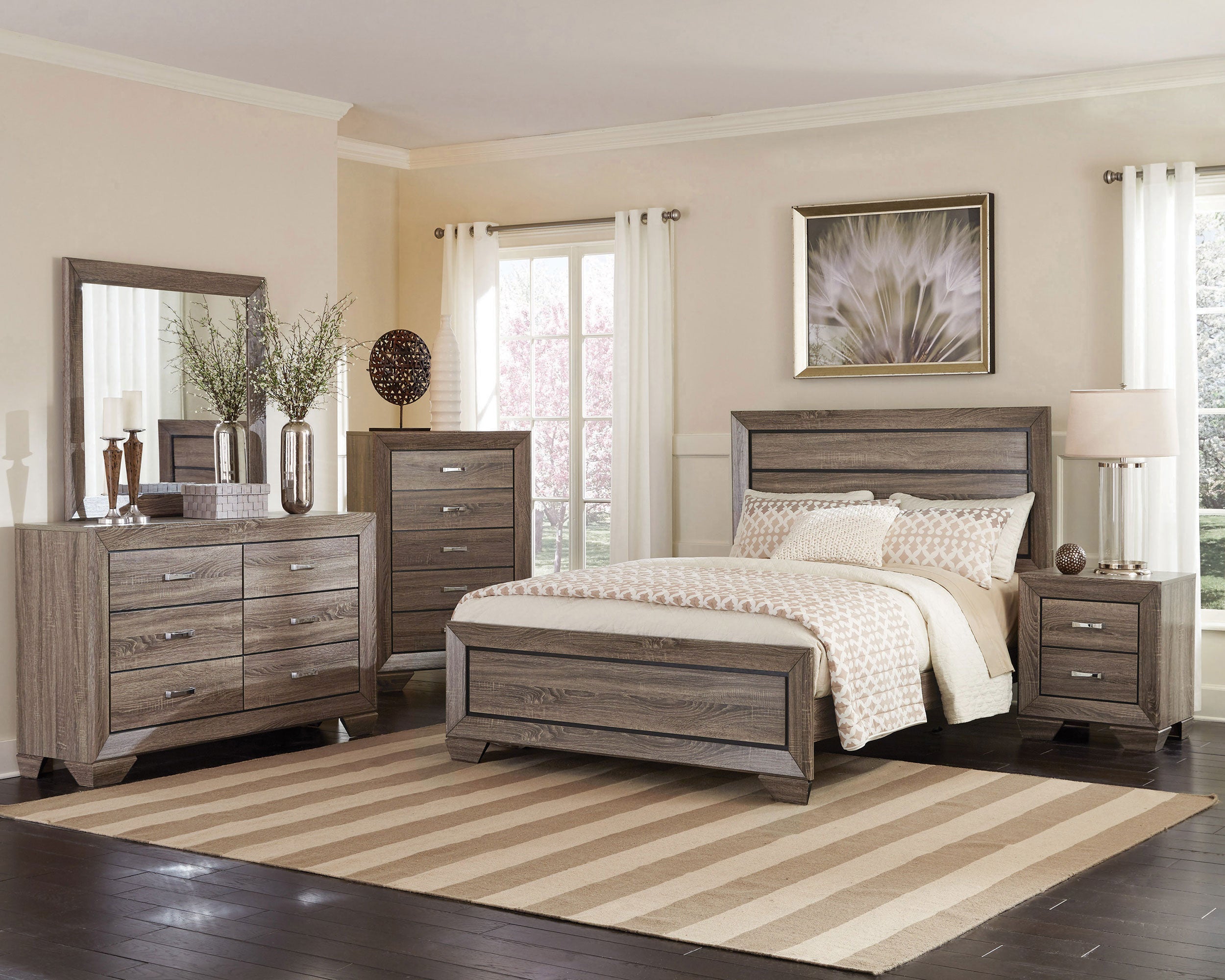 Kauffman Wood Queen Panel Bed Washed Taupe-CoasterEveryday