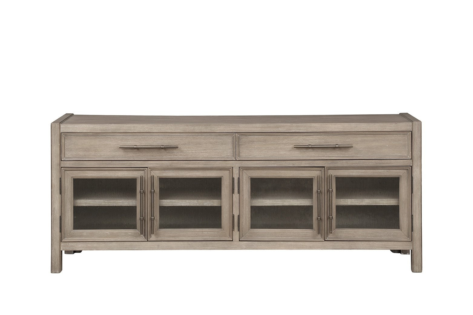 White Oak TV Console with Seeded Glass Doors