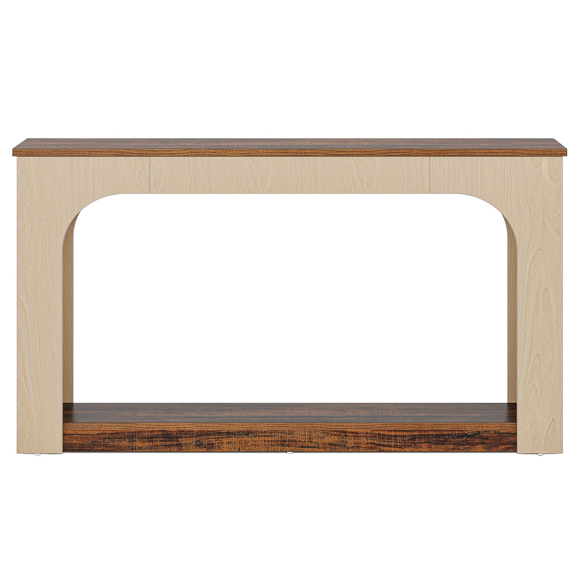 2 Tier Narrow Console Table With LED Lights For Entryway - Brown