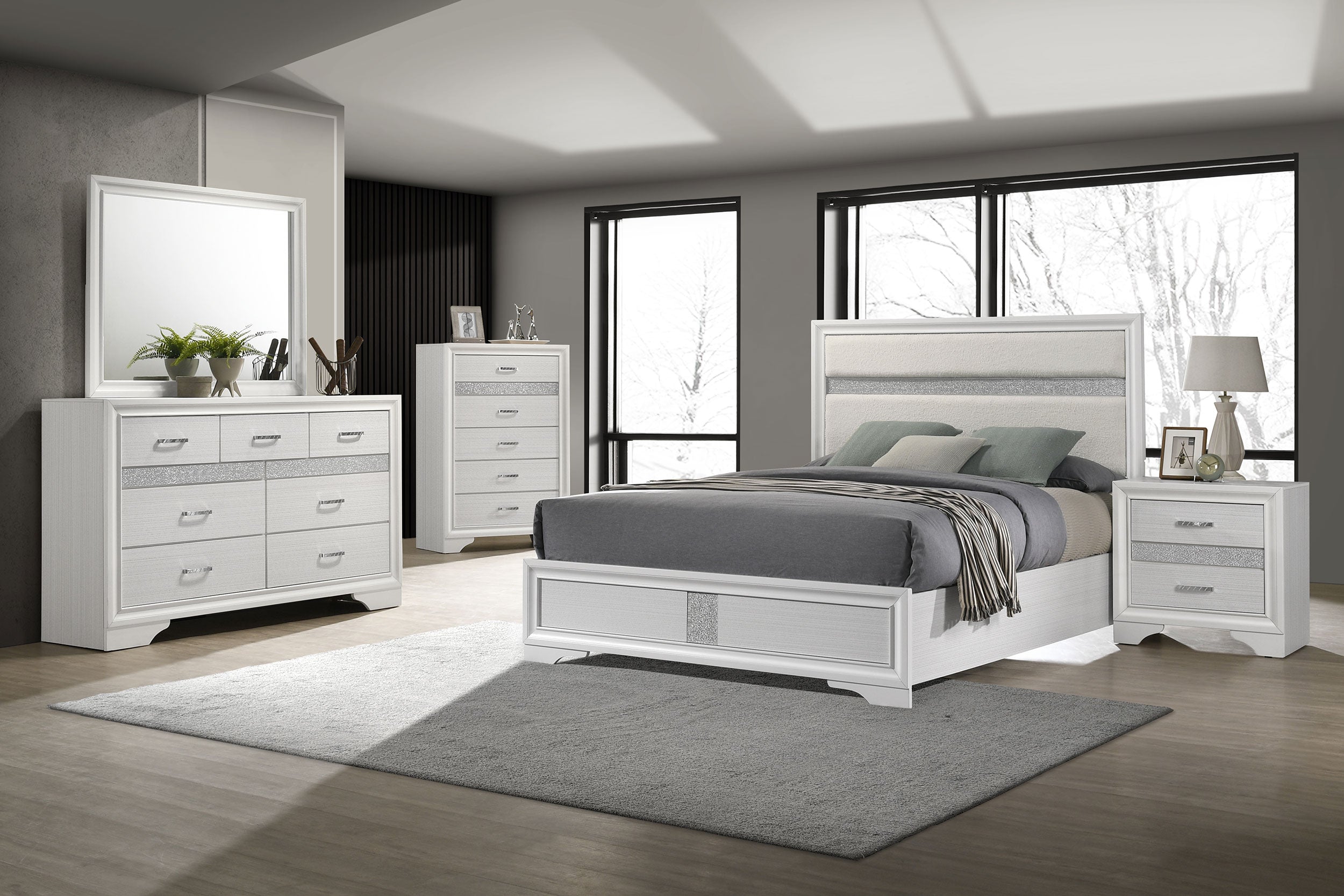 Miranda 54-inch Upholstered Queen Panel Bed White-