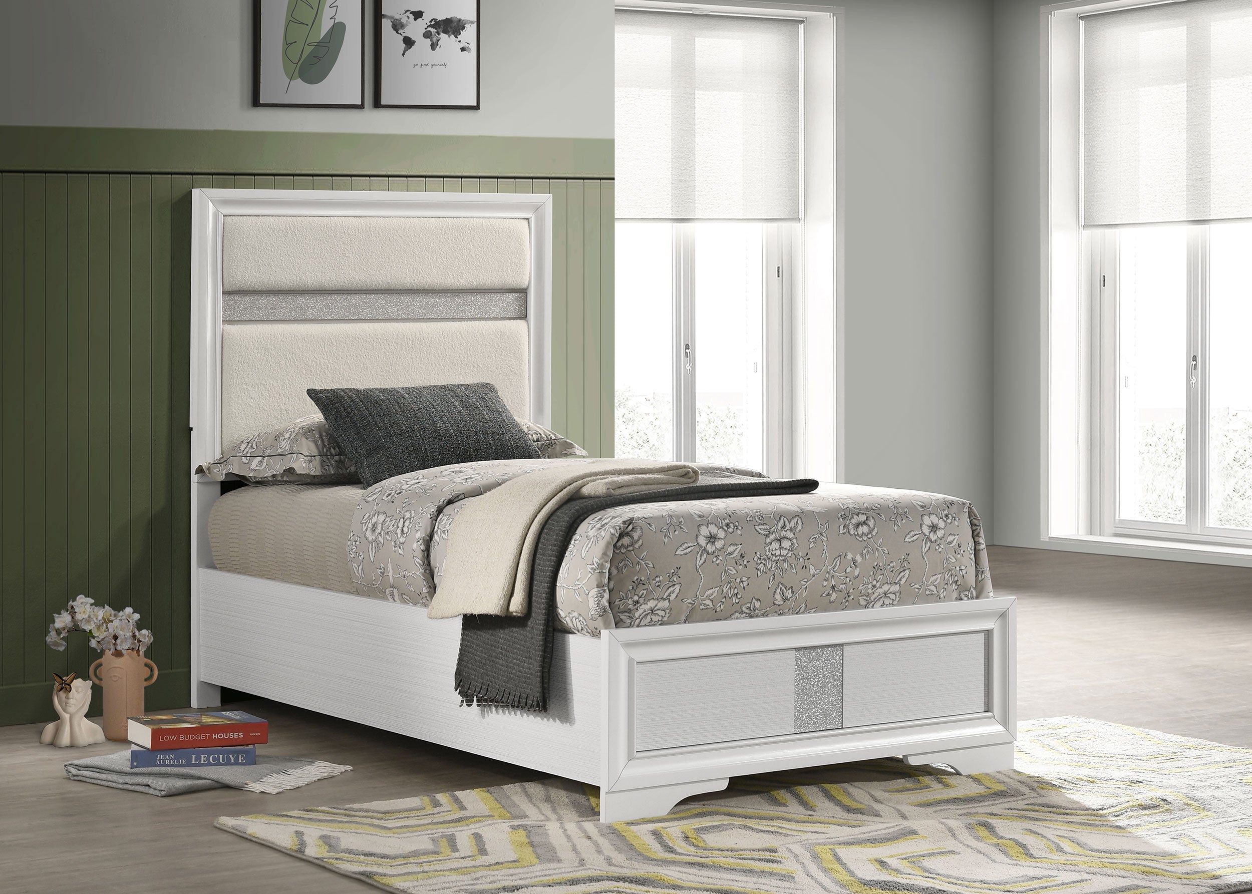Miranda 54-inch Upholstered Twin Panel Bed White-