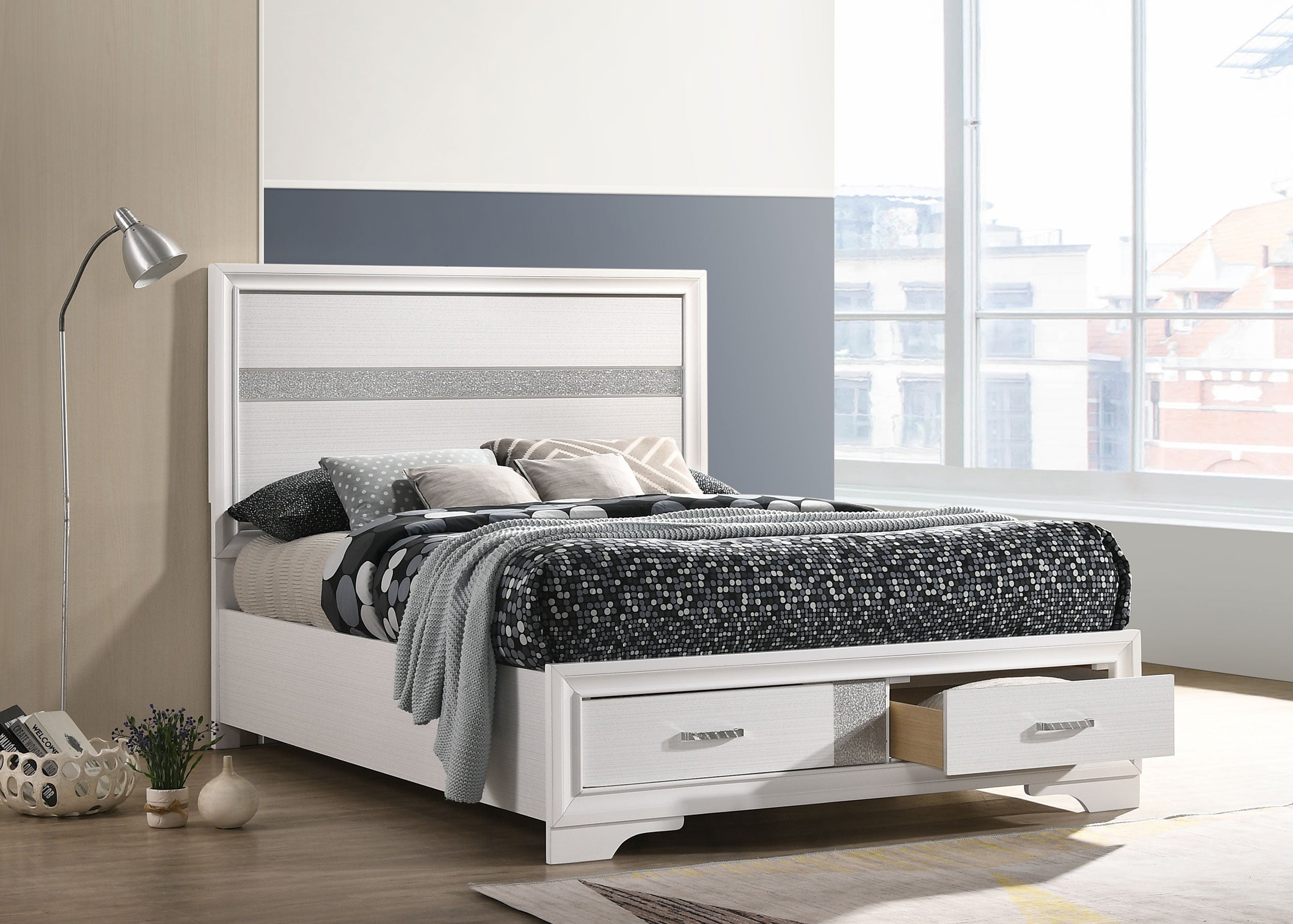 Miranda 51-inch Wood Full Storage Panel Bed White-CoasterEveryday