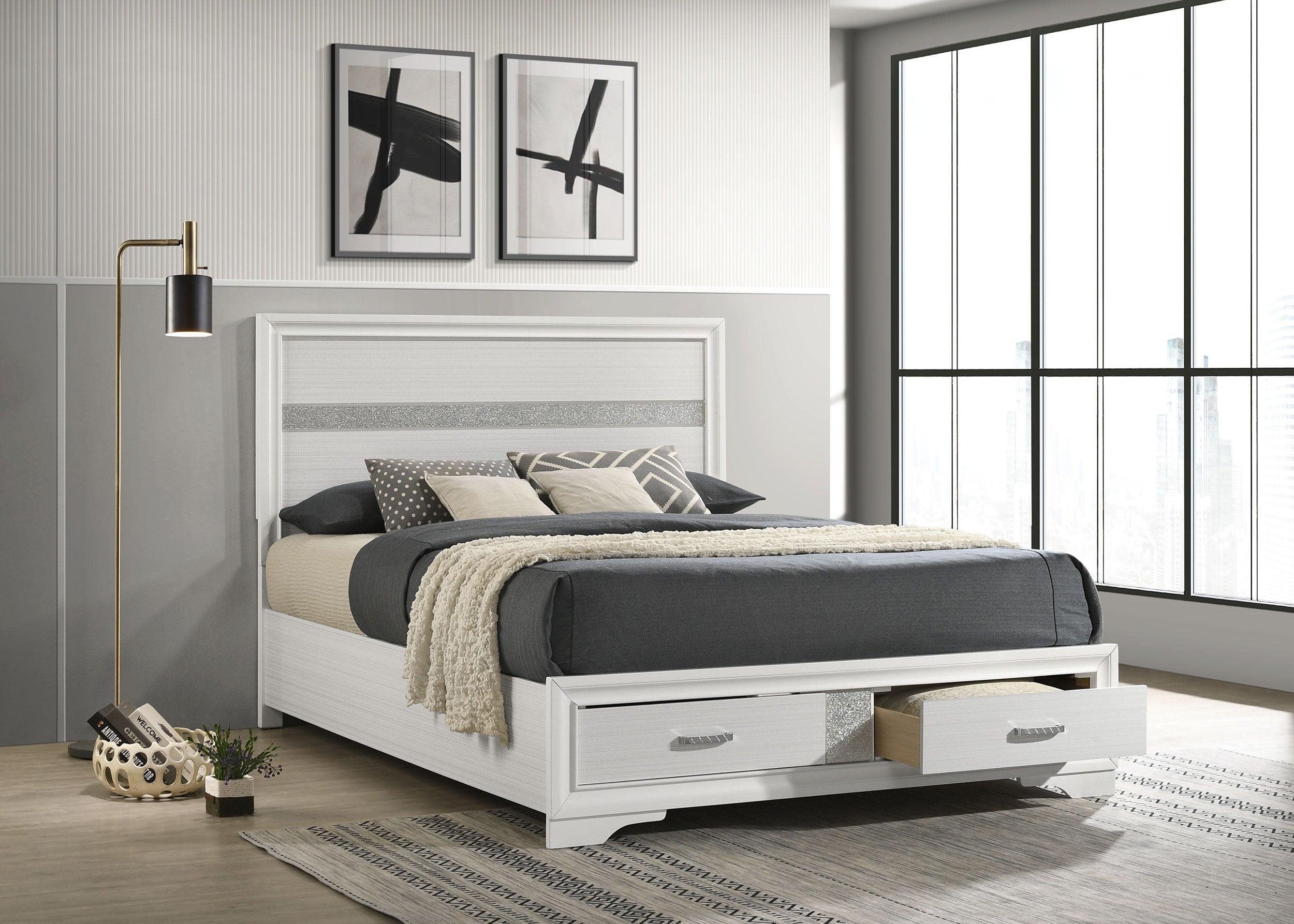 Miranda 51-inch Wood Queen Storage Panel Bed White-CoasterEveryday