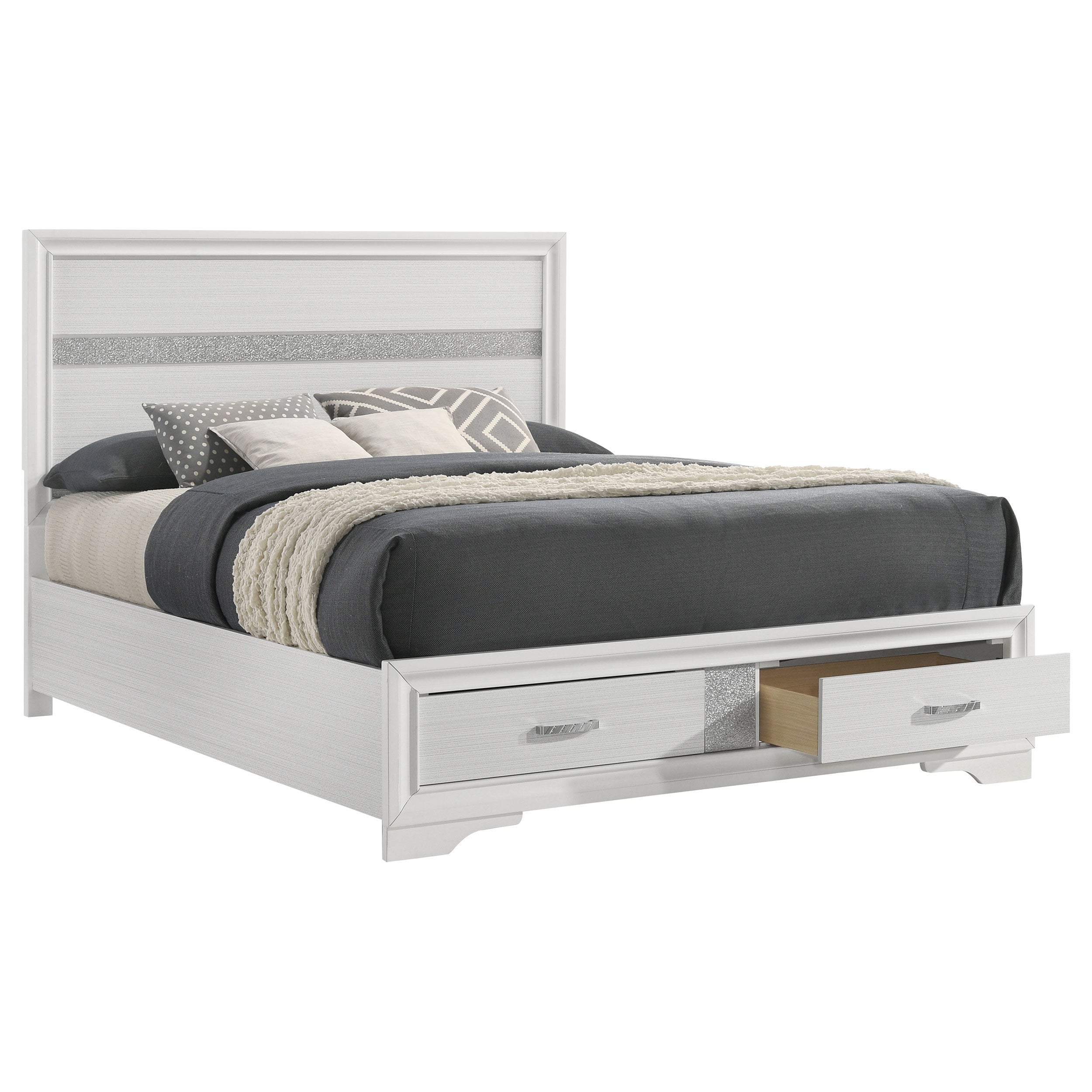 Miranda 51-inch Wood Queen Storage Panel Bed White-CoasterEveryday