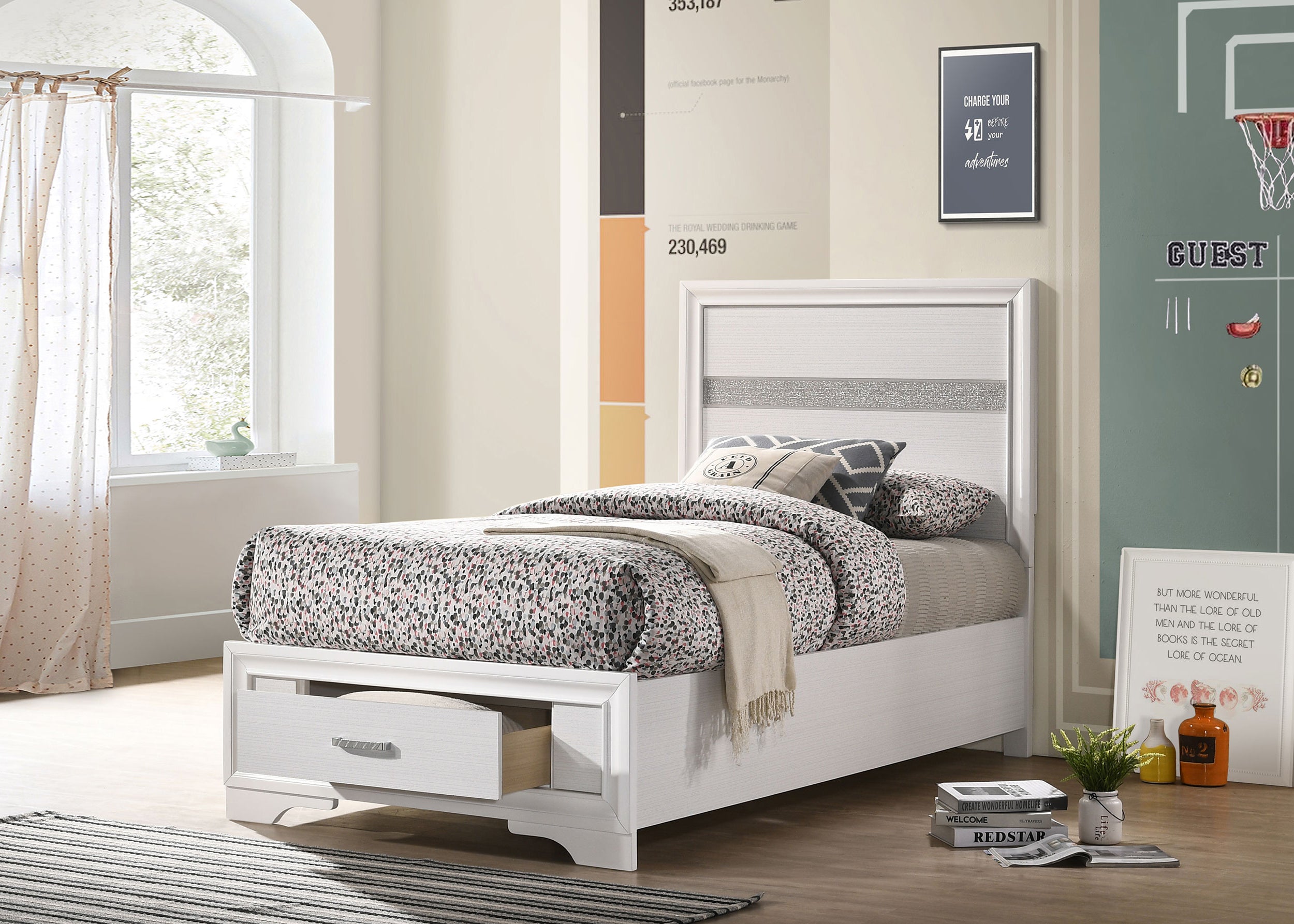 Miranda 51-inch Wood Twin Storage Panel Bed White-CoasterEveryday
