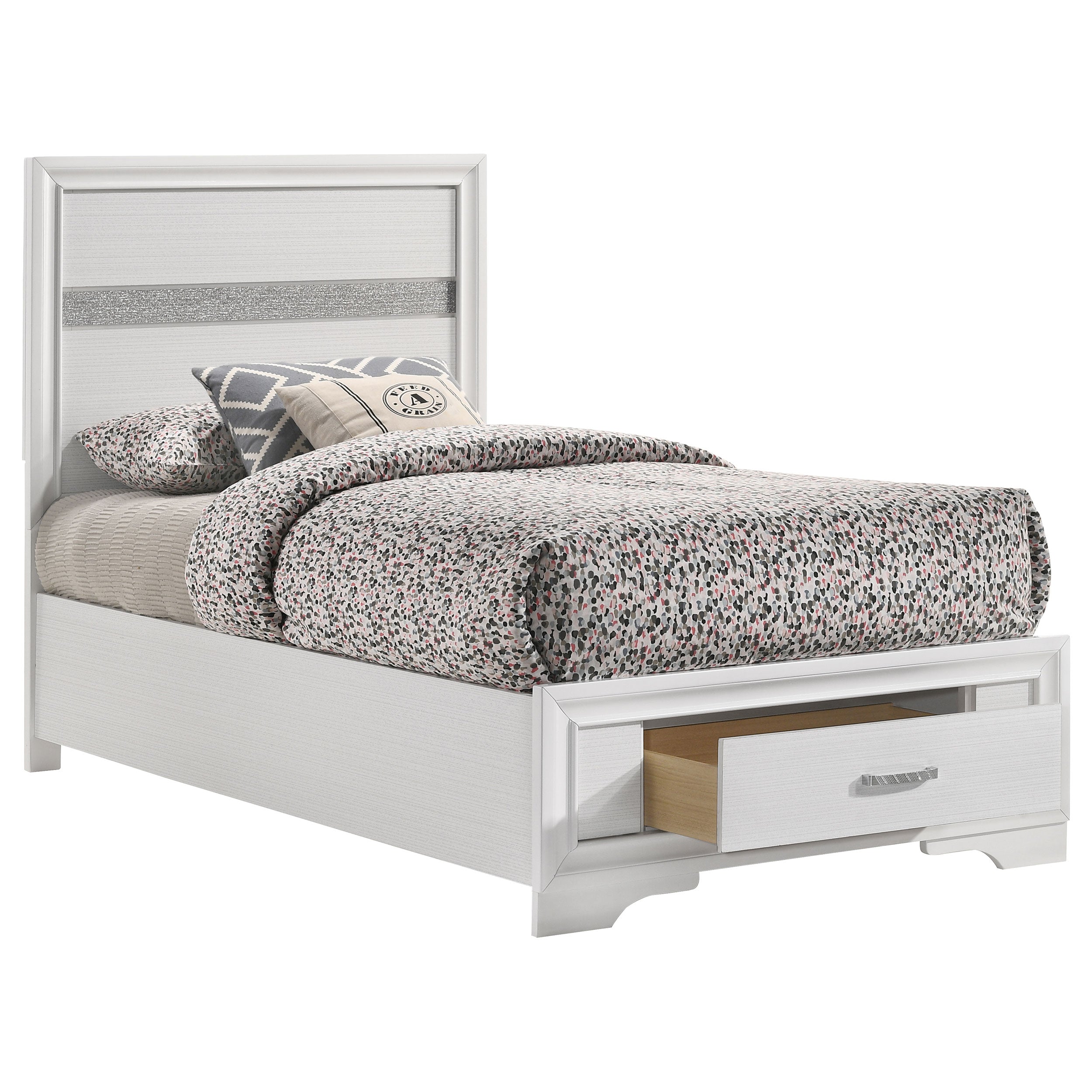 Miranda 51-inch Wood Twin Storage Panel Bed White-CoasterEveryday
