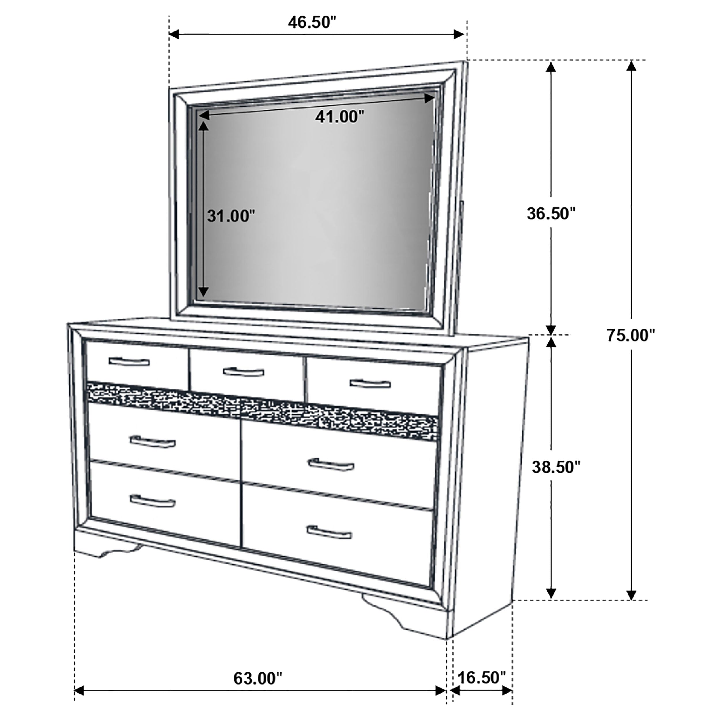 Miranda 7-drawer Dresser with Mirror White-CoasterEveryday