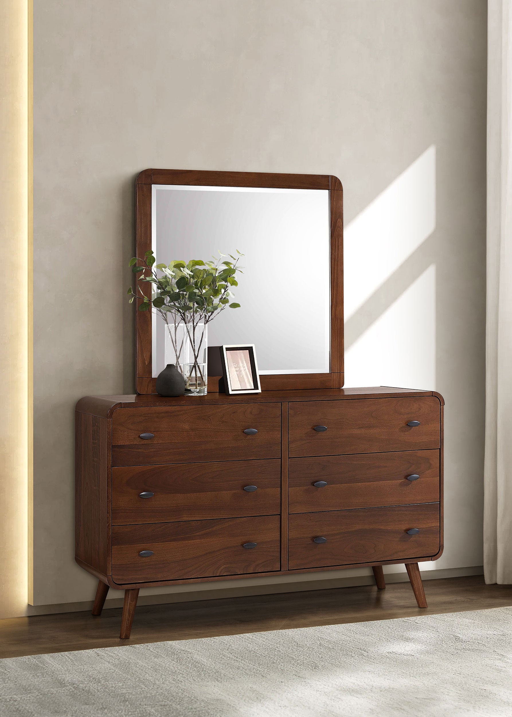 Robyn 6-drawer Dresser with Mirror Dark Walnut-CoasterEssence
