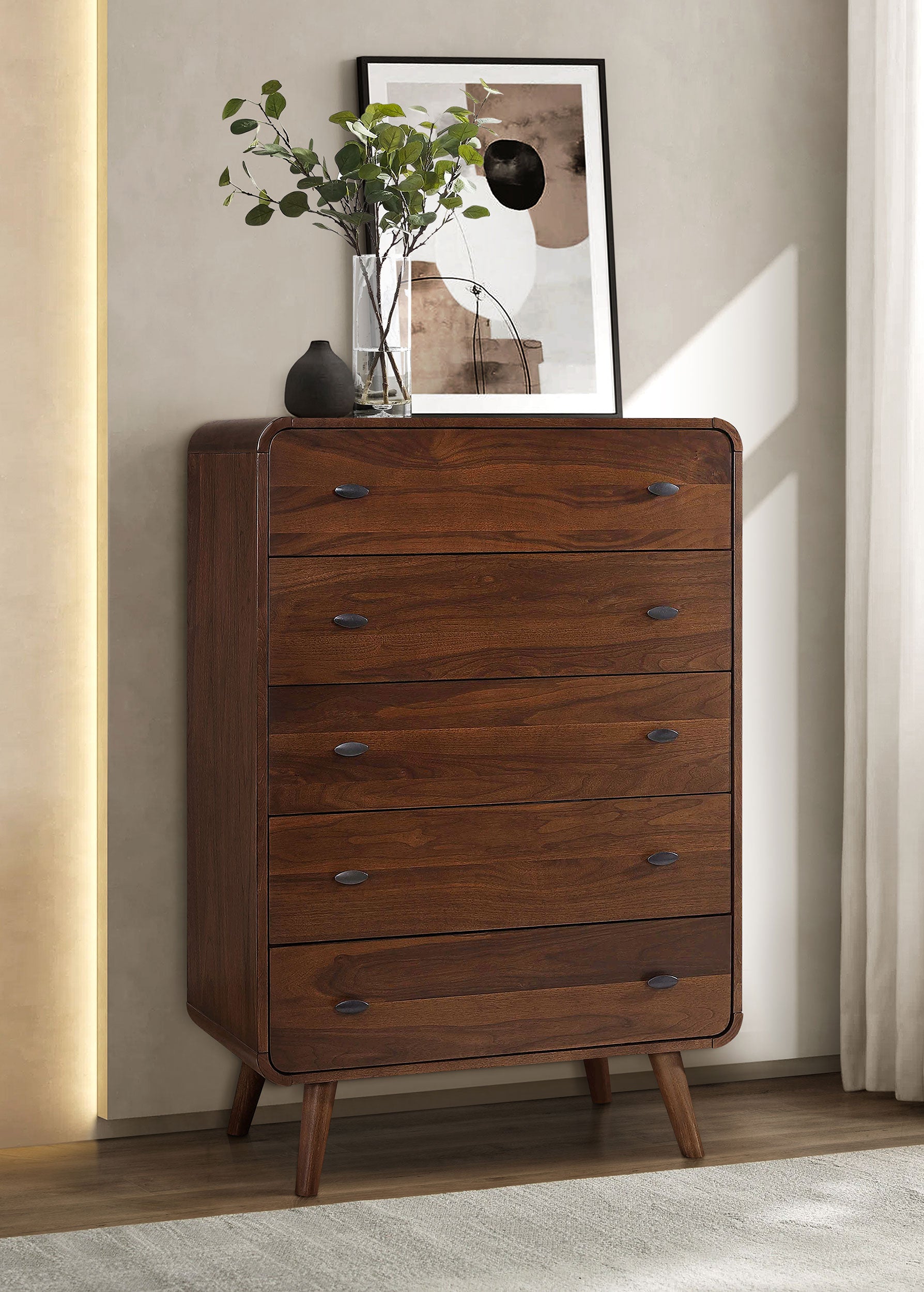 Robyn 5-drawer Bedroom Chest of Drawers Dark Walnut-CoasterEssence