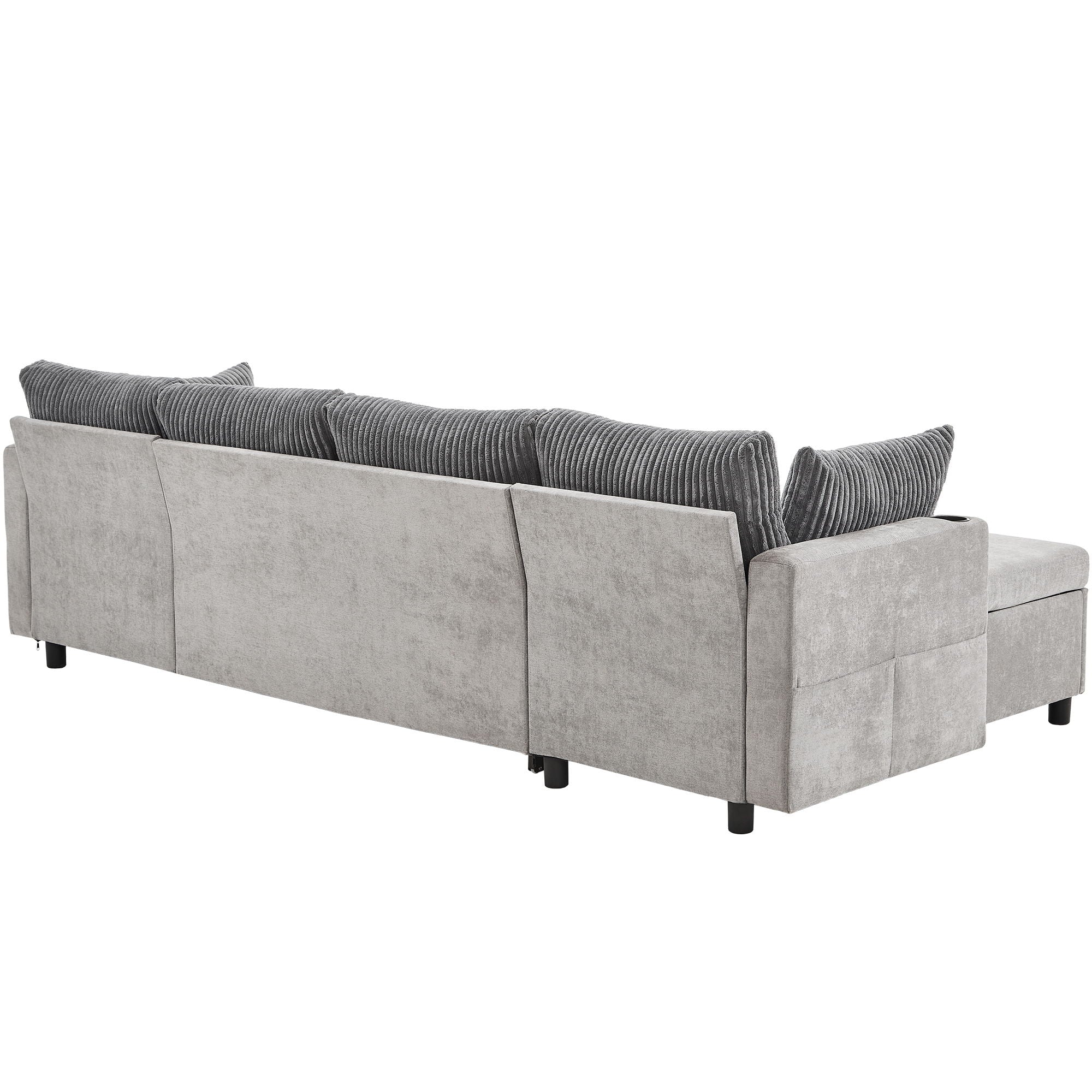 Sectional Sofa Bed With Pull Out Sleeper, USB Ports, Cup Holders