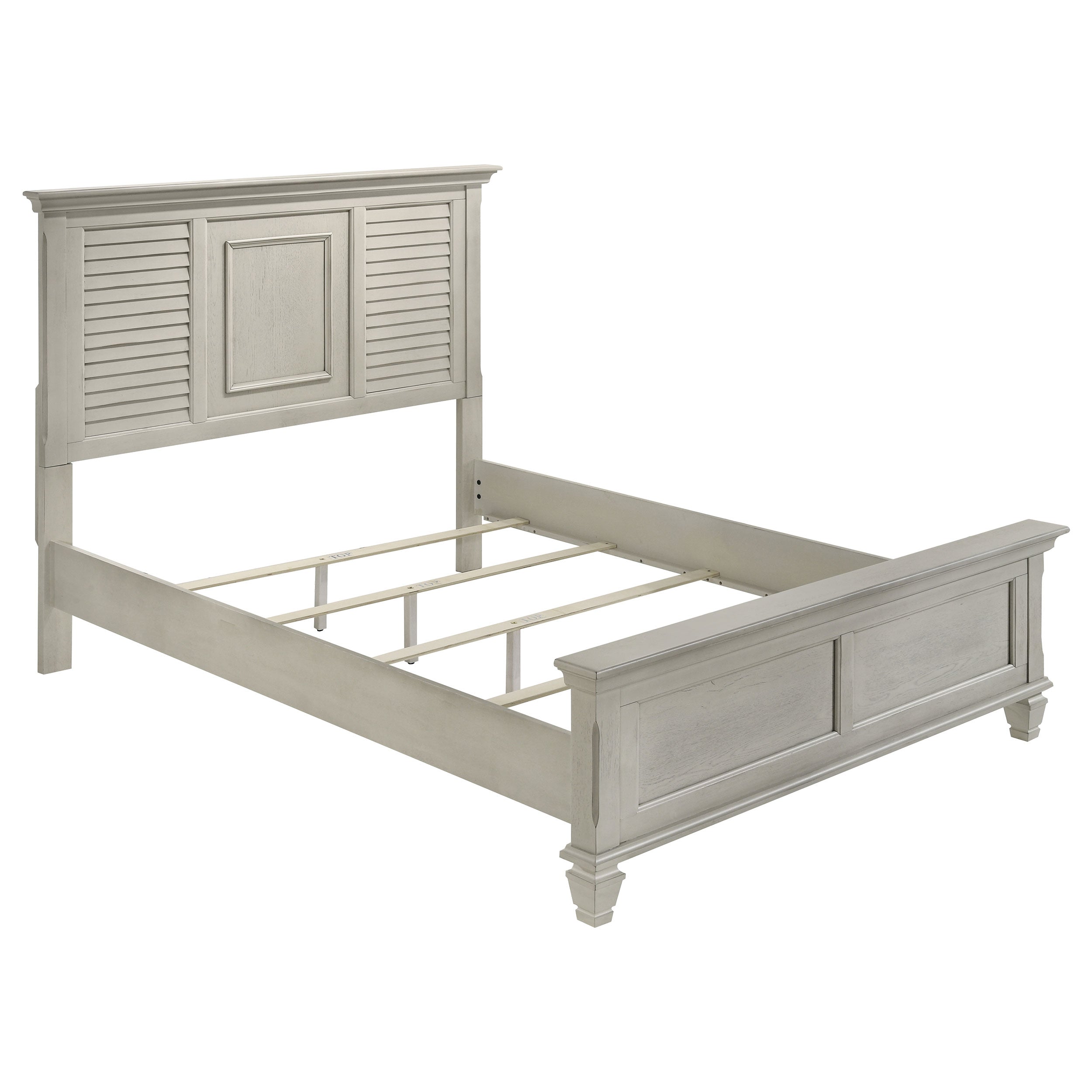 Franco Wood Queen Panel Bed Distressed White-CoasterEssence
