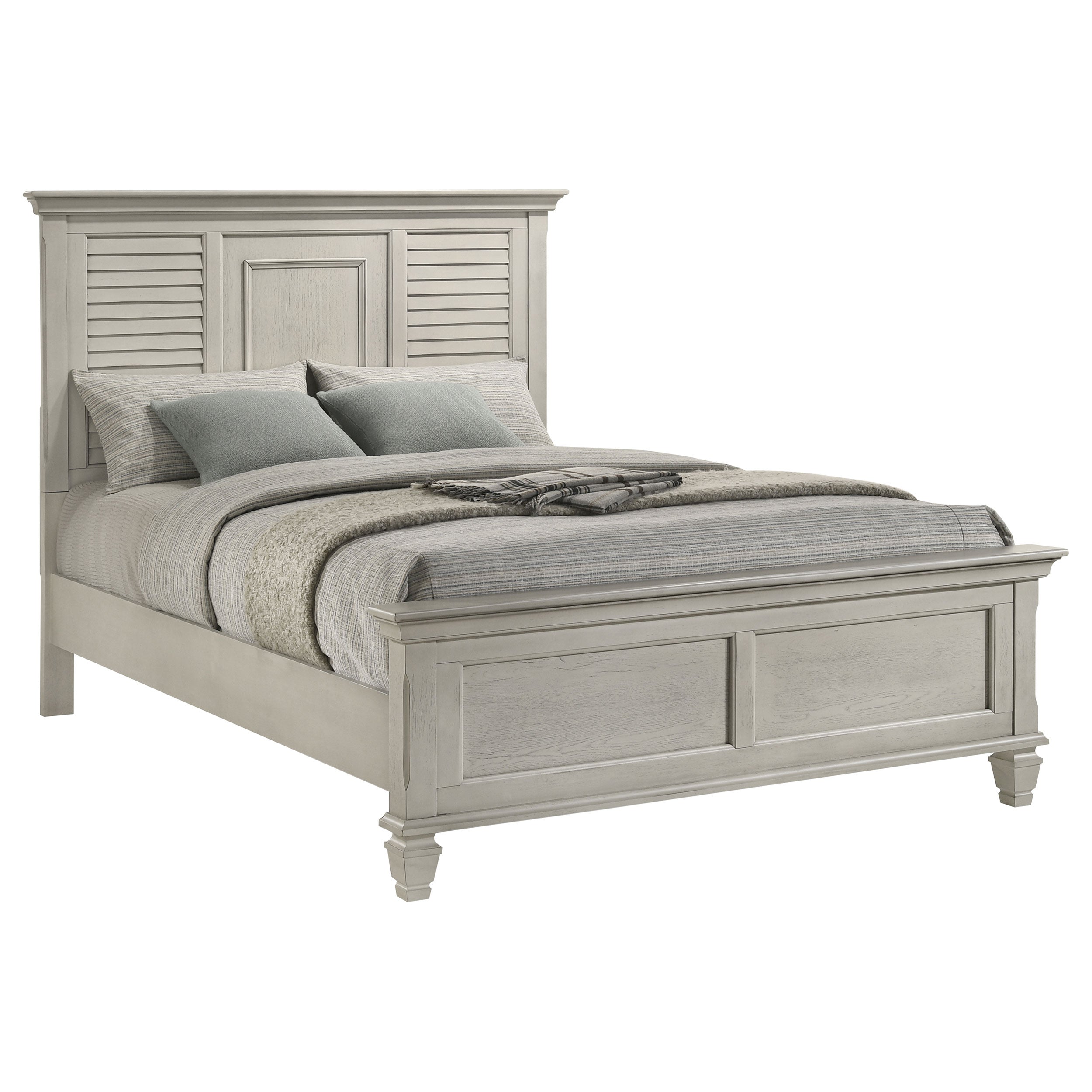 Franco Wood Queen Panel Bed Distressed White-CoasterEssence