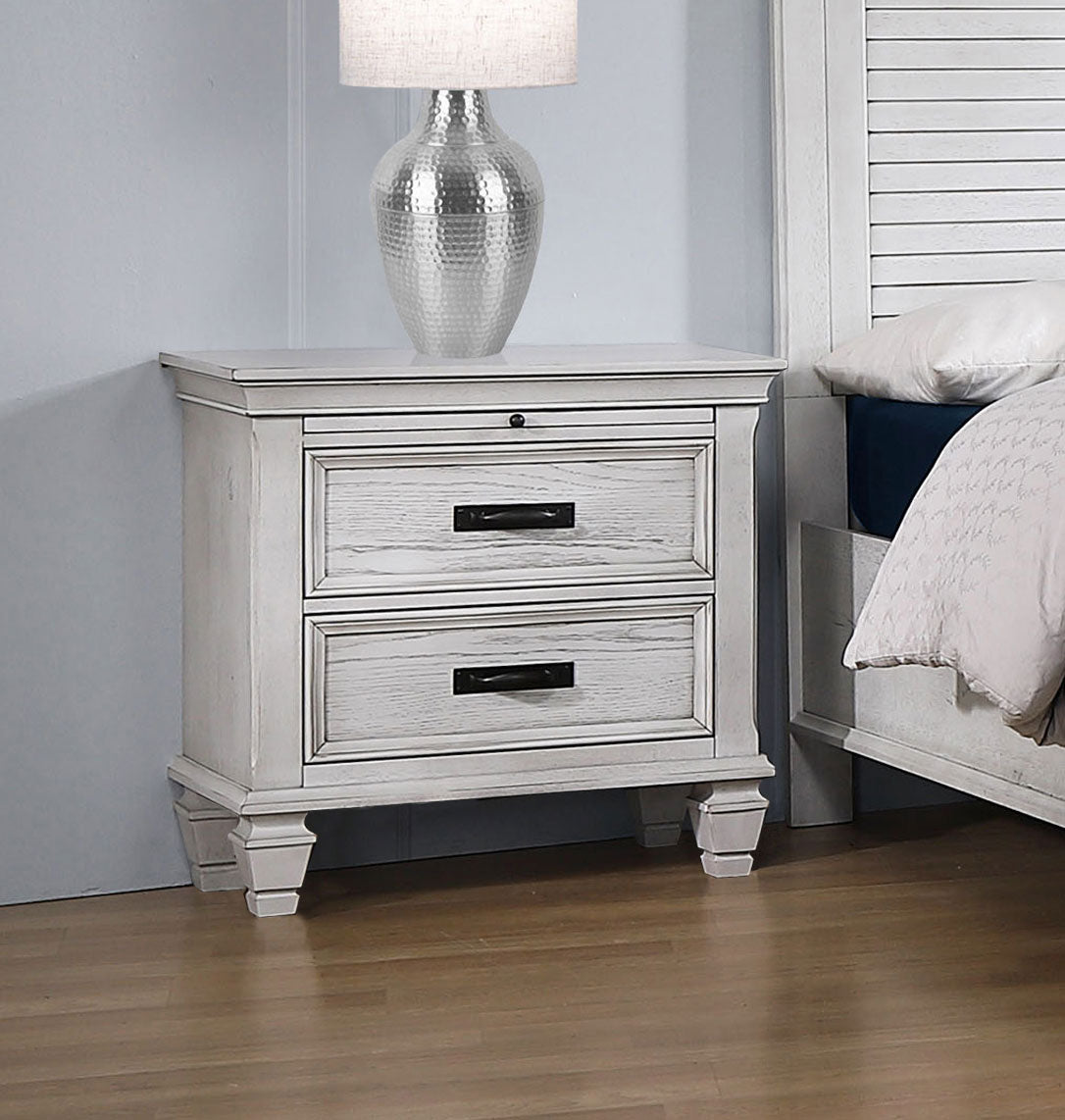Franco 2-drawer Nightstand Distressed White-CoasterEssence