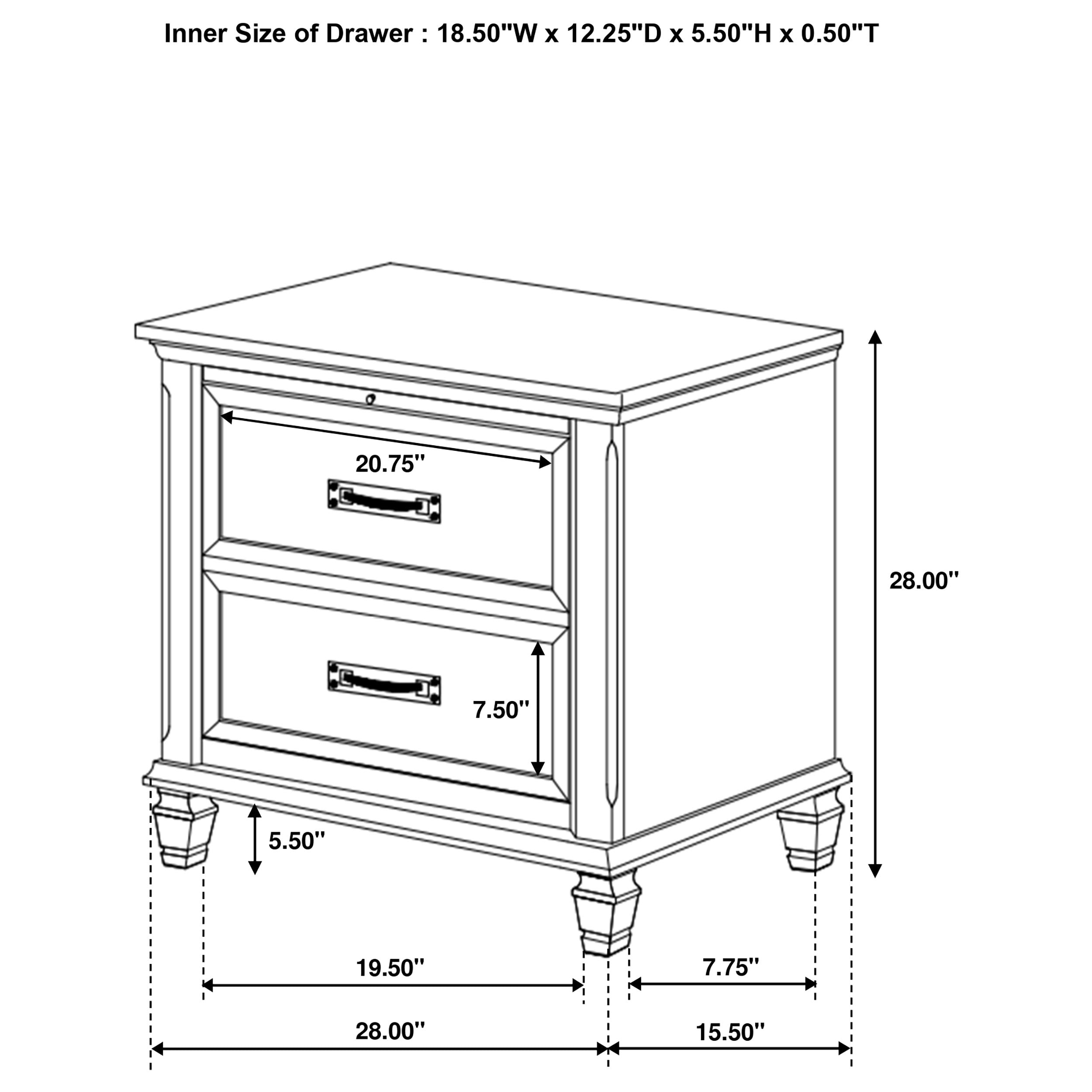 Franco 2-drawer Nightstand Distressed White-CoasterEssence