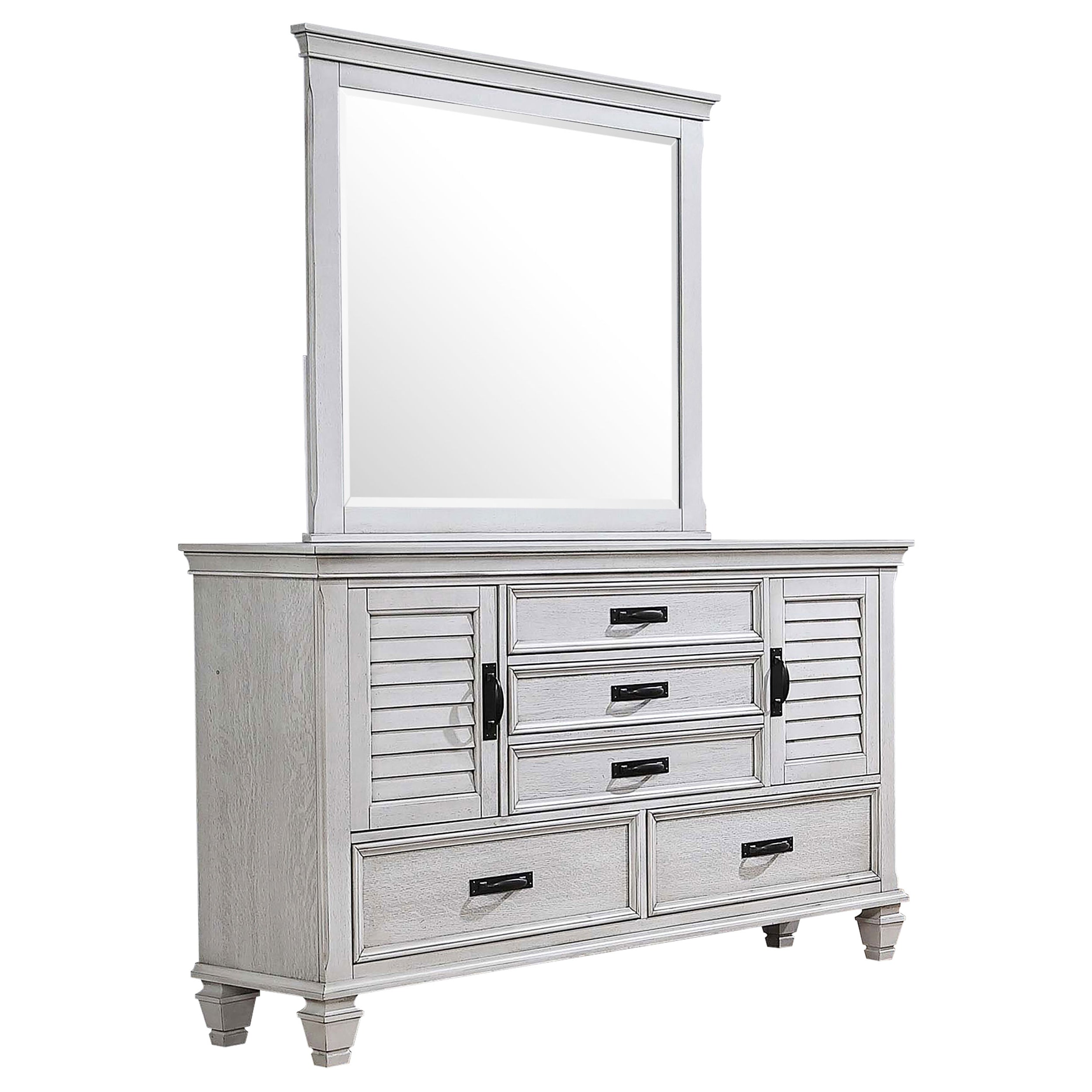 Franco 5-drawer Dresser with Mirror Distressed White-CoasterEssence