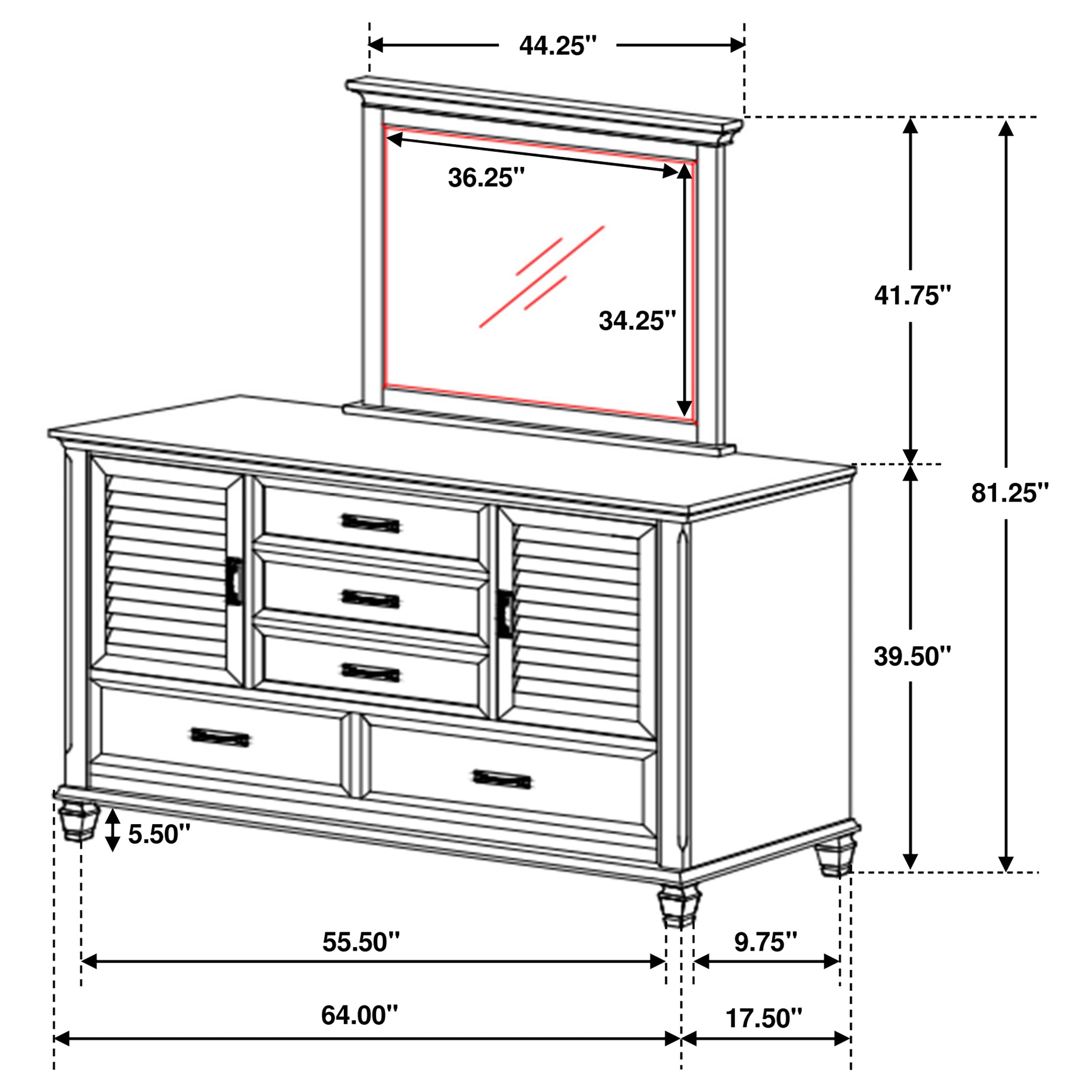 Franco 5-drawer Dresser with Mirror Distressed White-CoasterEssence