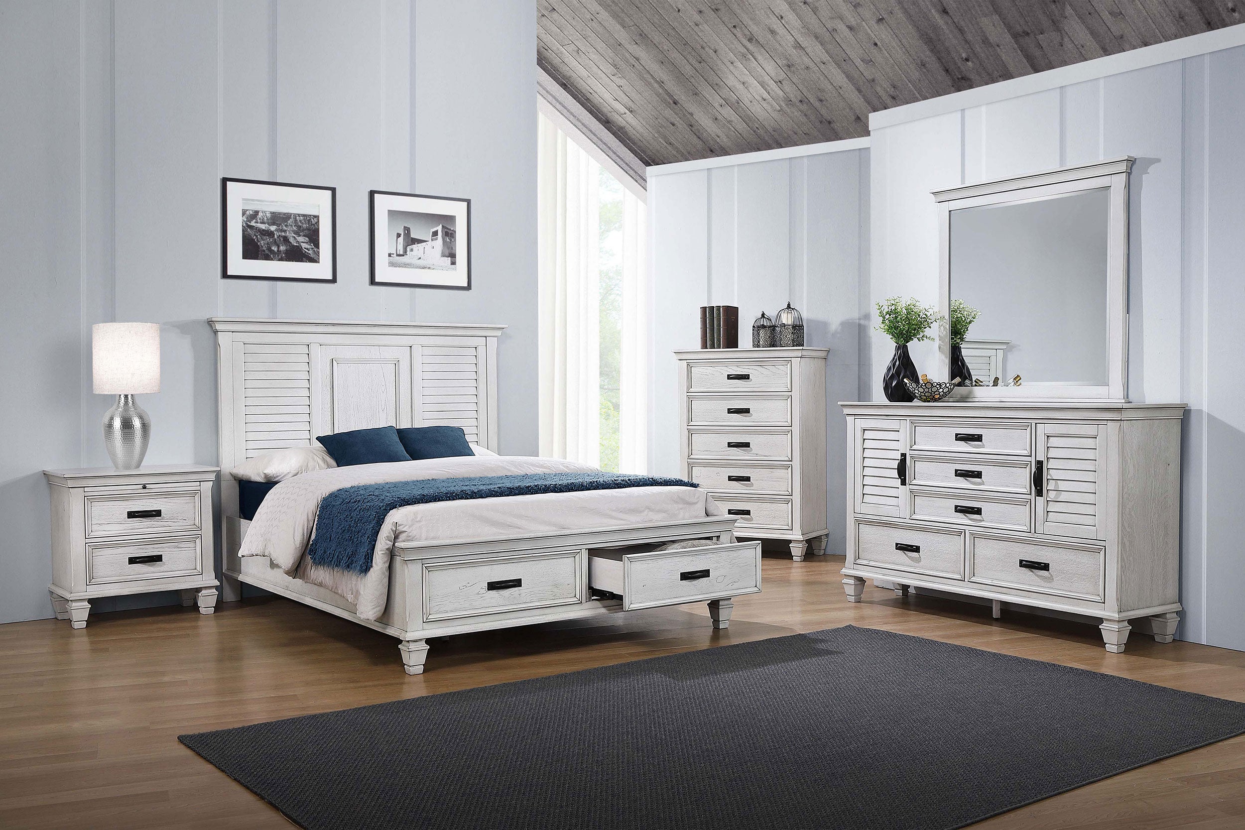 Franco 5-drawer Dresser with Mirror Distressed White-CoasterEssence