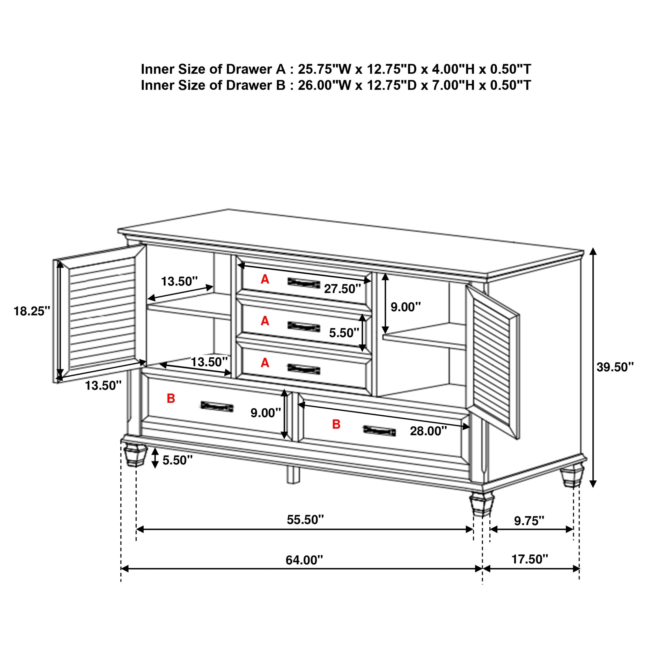 Franco 5-drawer Dresser Distressed White-CoasterEssence