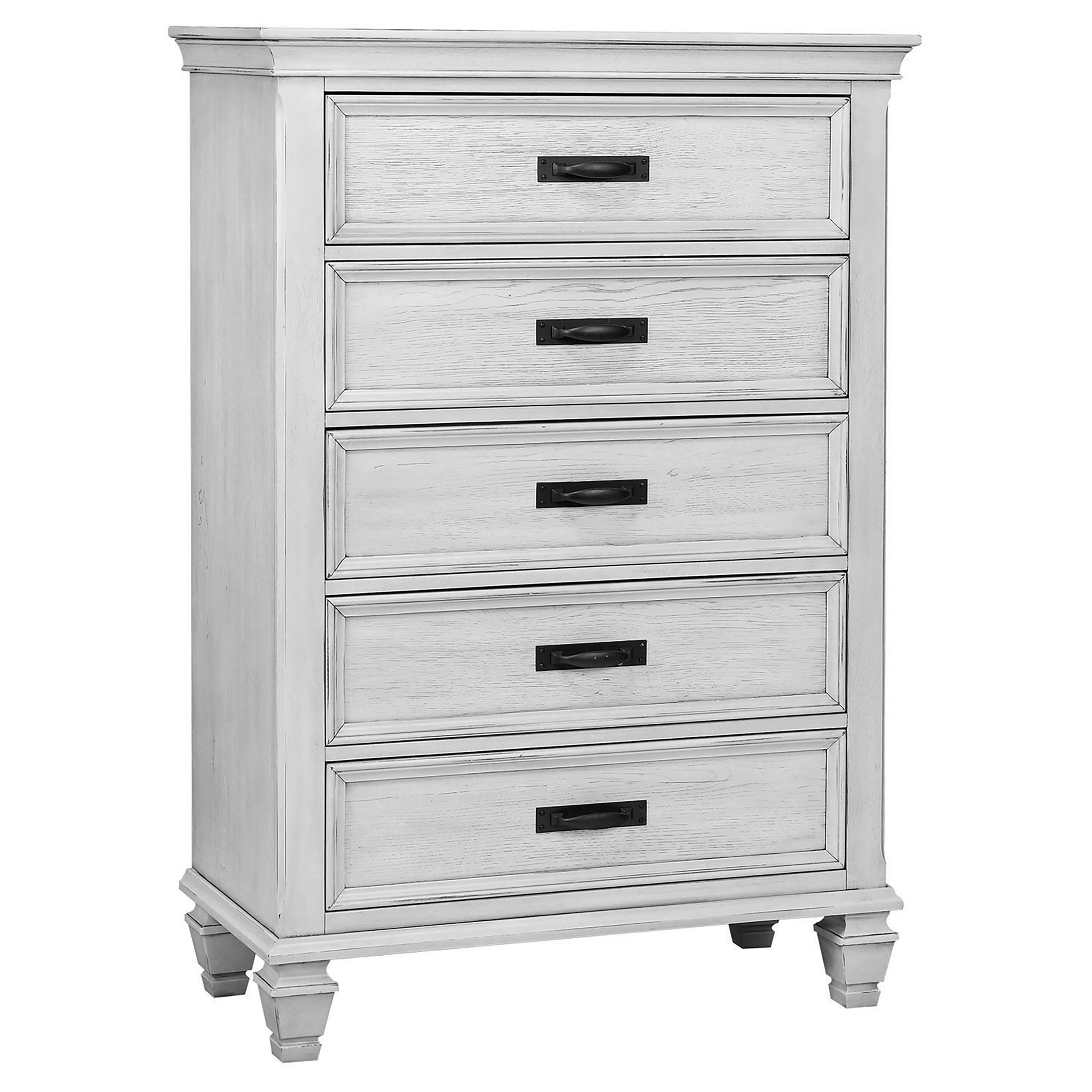 Franco 5-drawer Bedroom Chest Distressed White-CoasterEssence