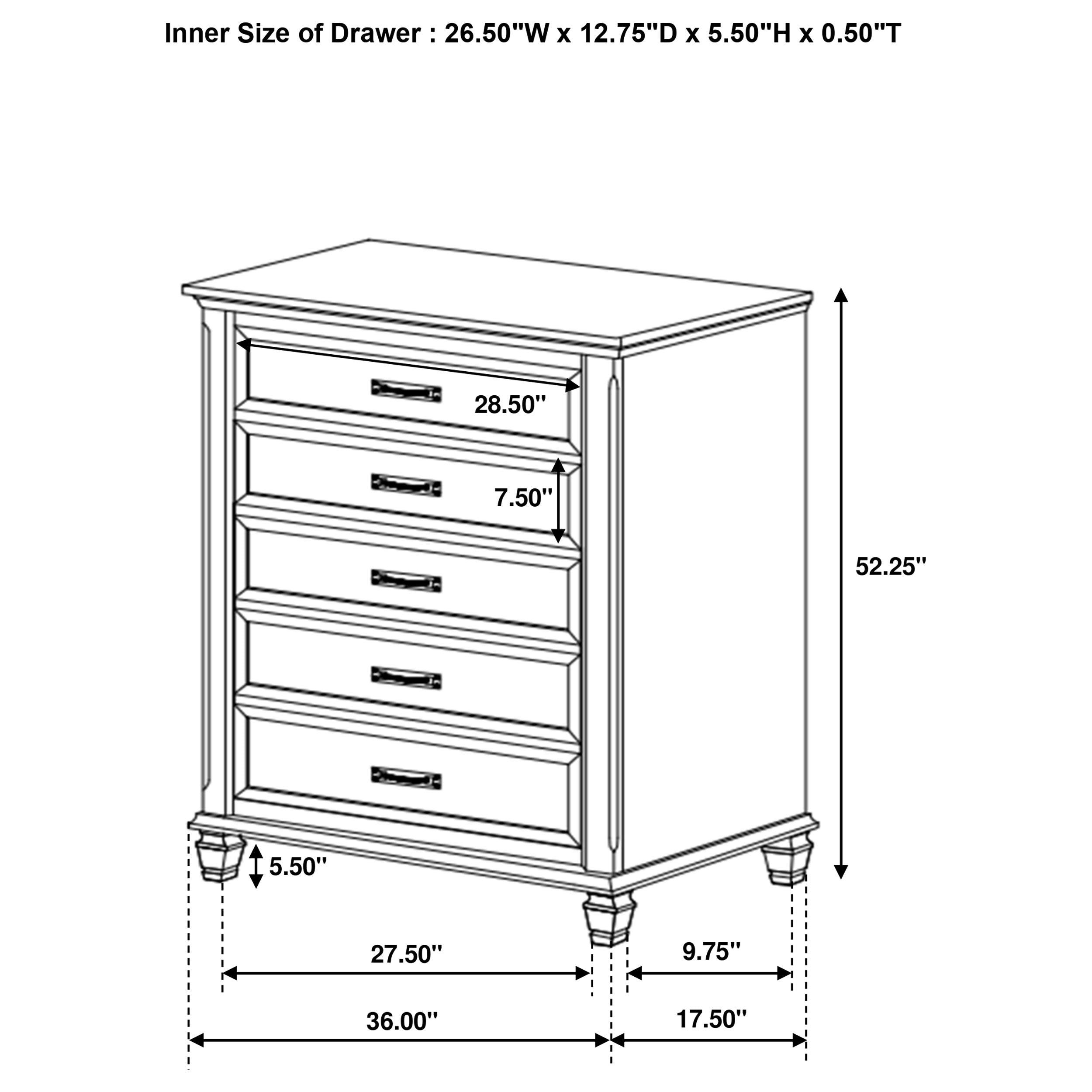 Franco 5-drawer Bedroom Chest Distressed White-CoasterEssence