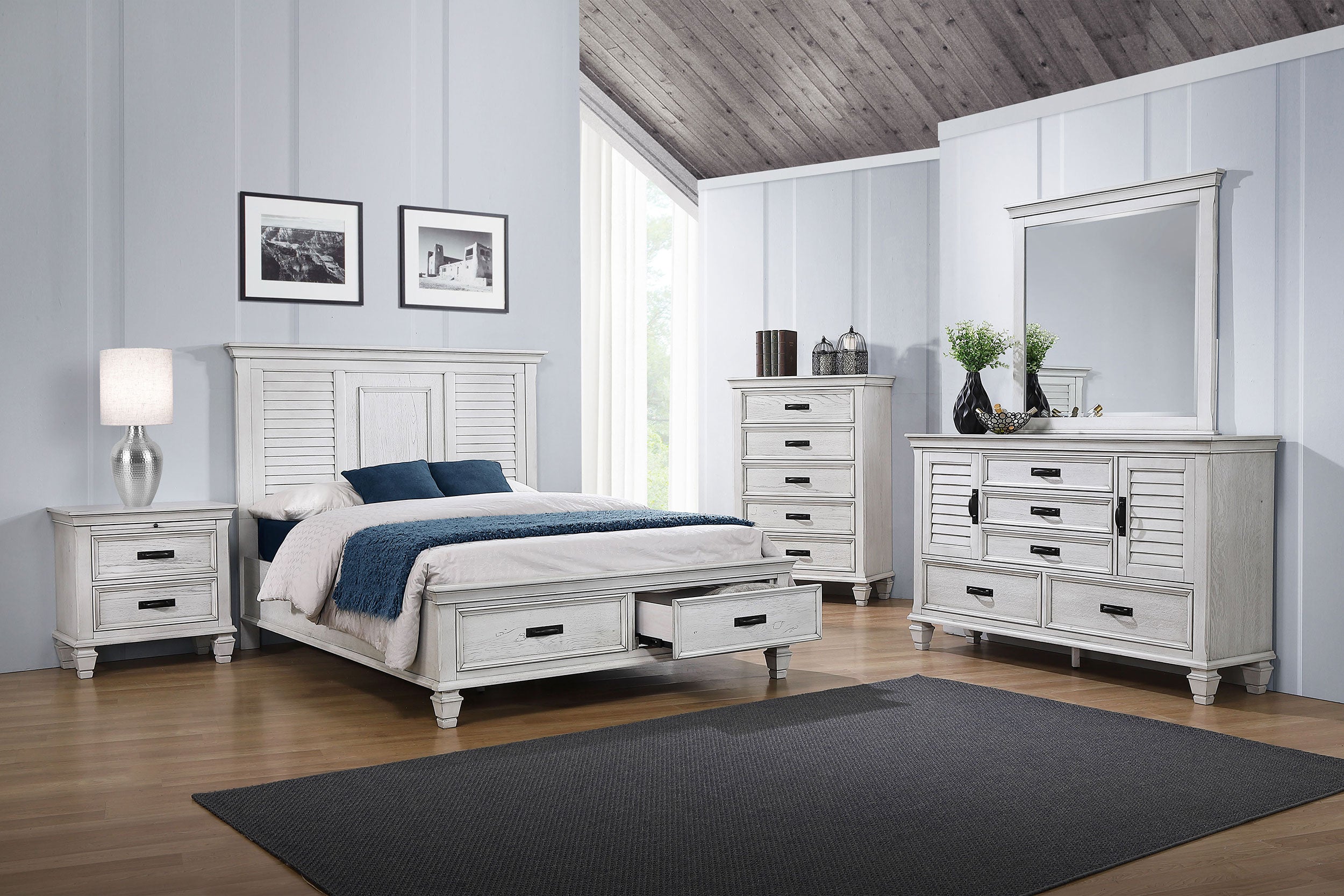 Franco 5-drawer Bedroom Chest Distressed White-CoasterEssence