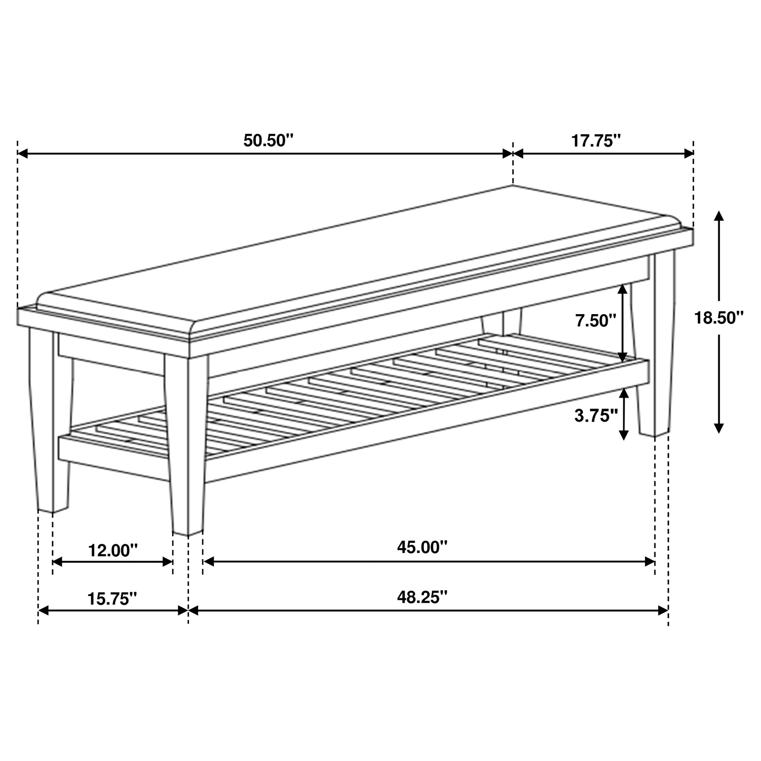 Franco Fabric Upholstered Bench with Shelf Distressed White-CoasterEssence