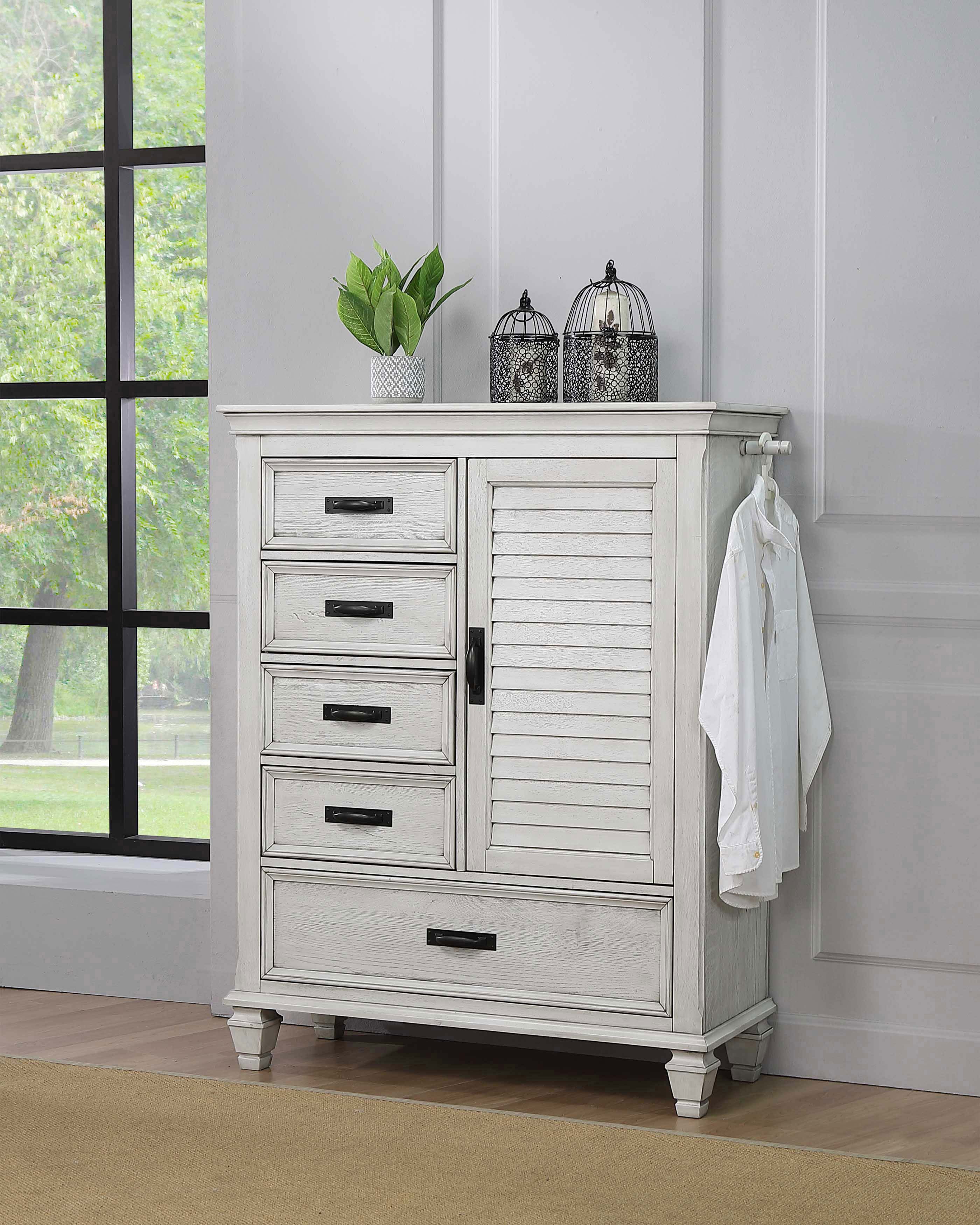 Franco 5-drawer Door Chest Distressed White-CoasterEssence