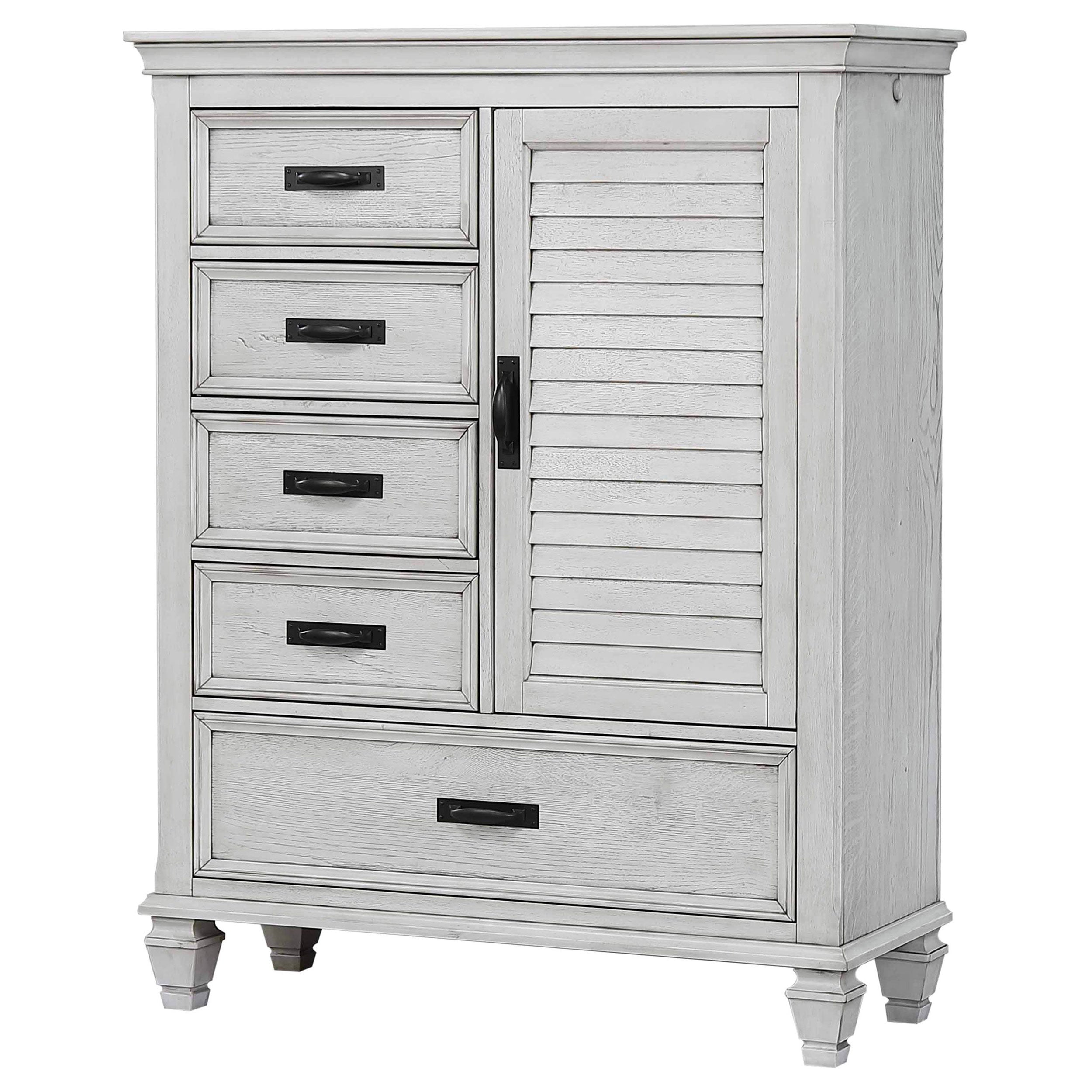 Franco 5-drawer Door Chest Distressed White-CoasterEssence